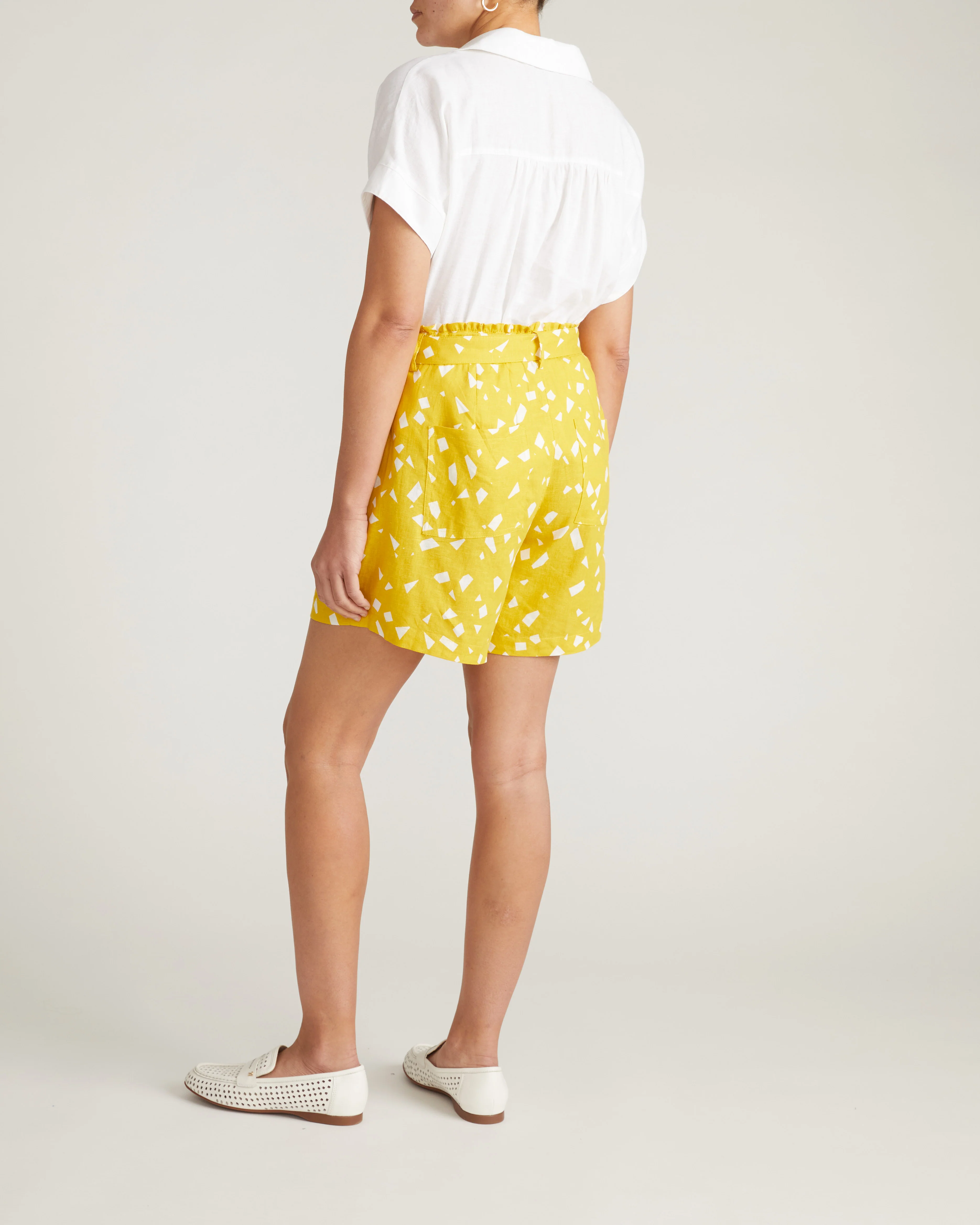 Sandy Short Sleeve Stretch Linen Shirt - White - Image 5