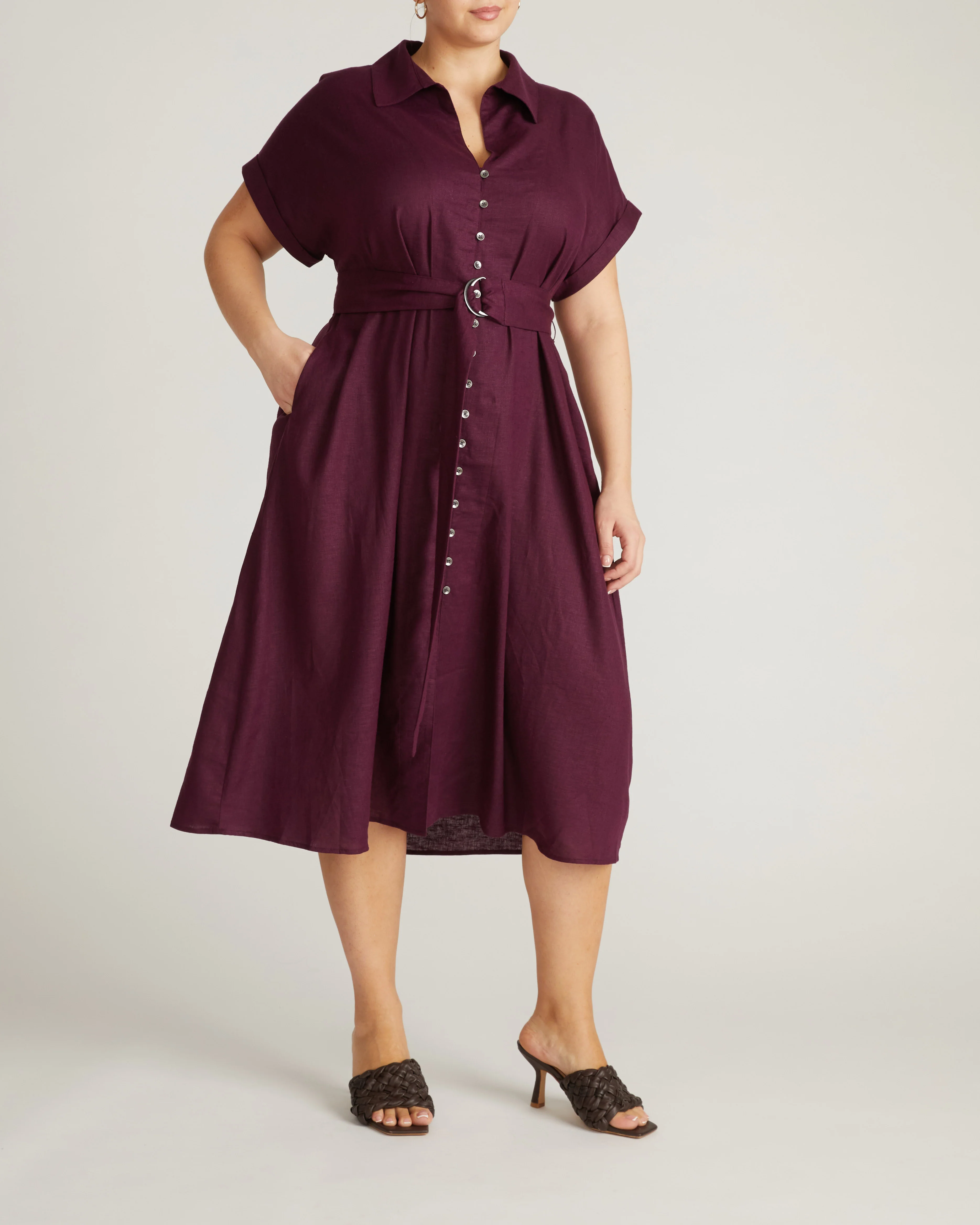 Sandy Stretch Linen Shirtdress - Acai - Image 3