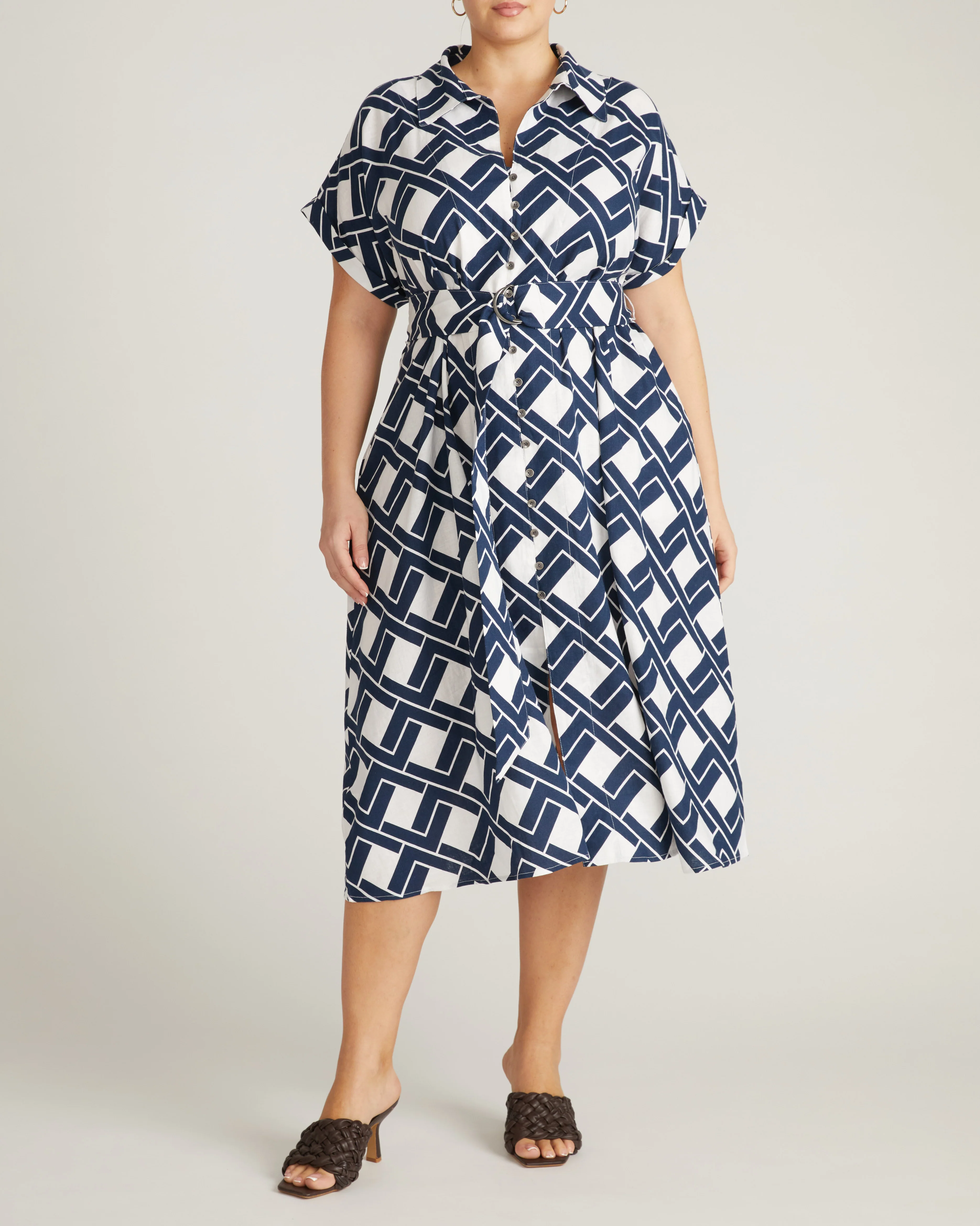 Sandy Stretch Linen Shirtdress - Geometrica Print - Image 2