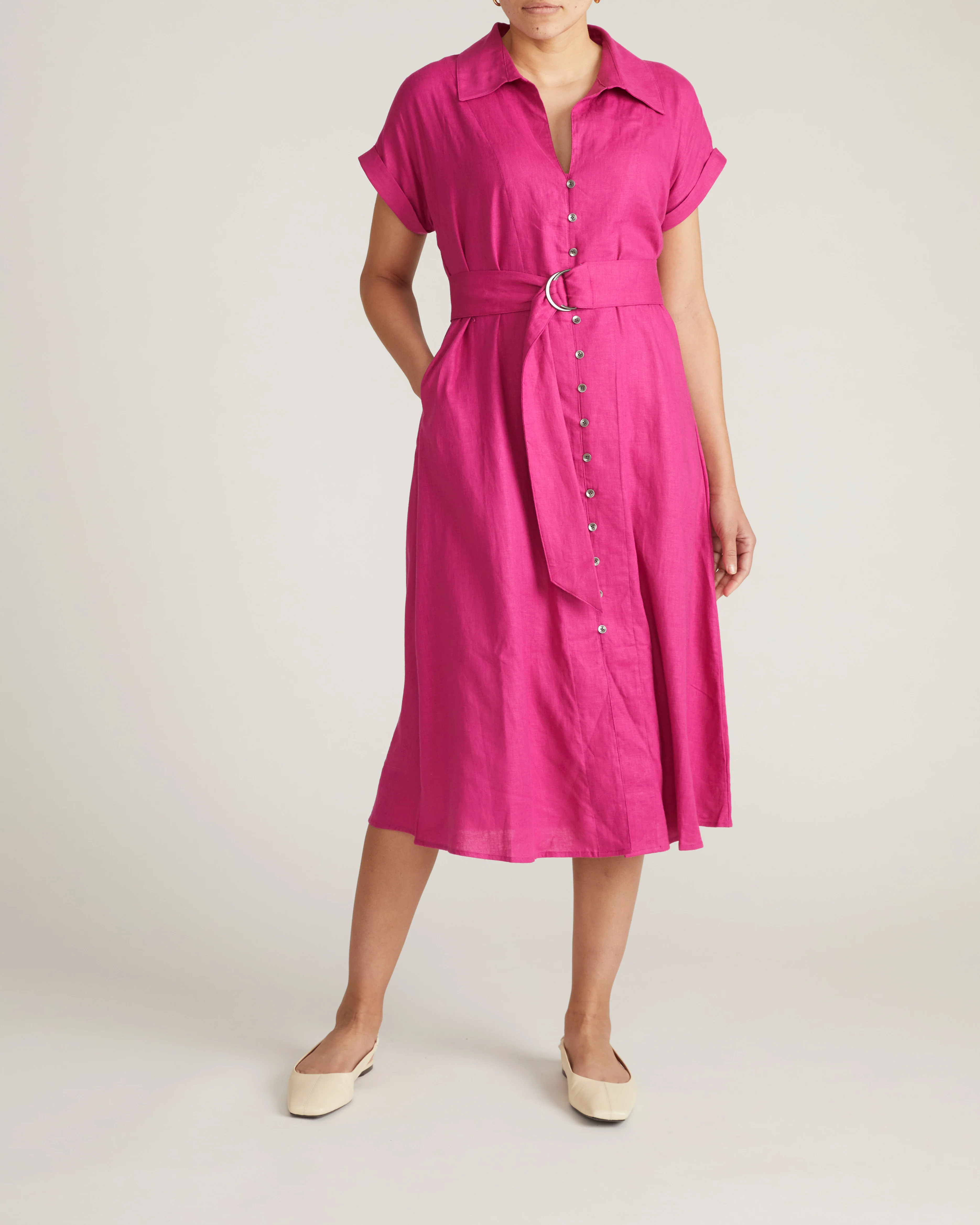 Sandy Stretch Linen Shirtdress - Hyper Pink - Image 4