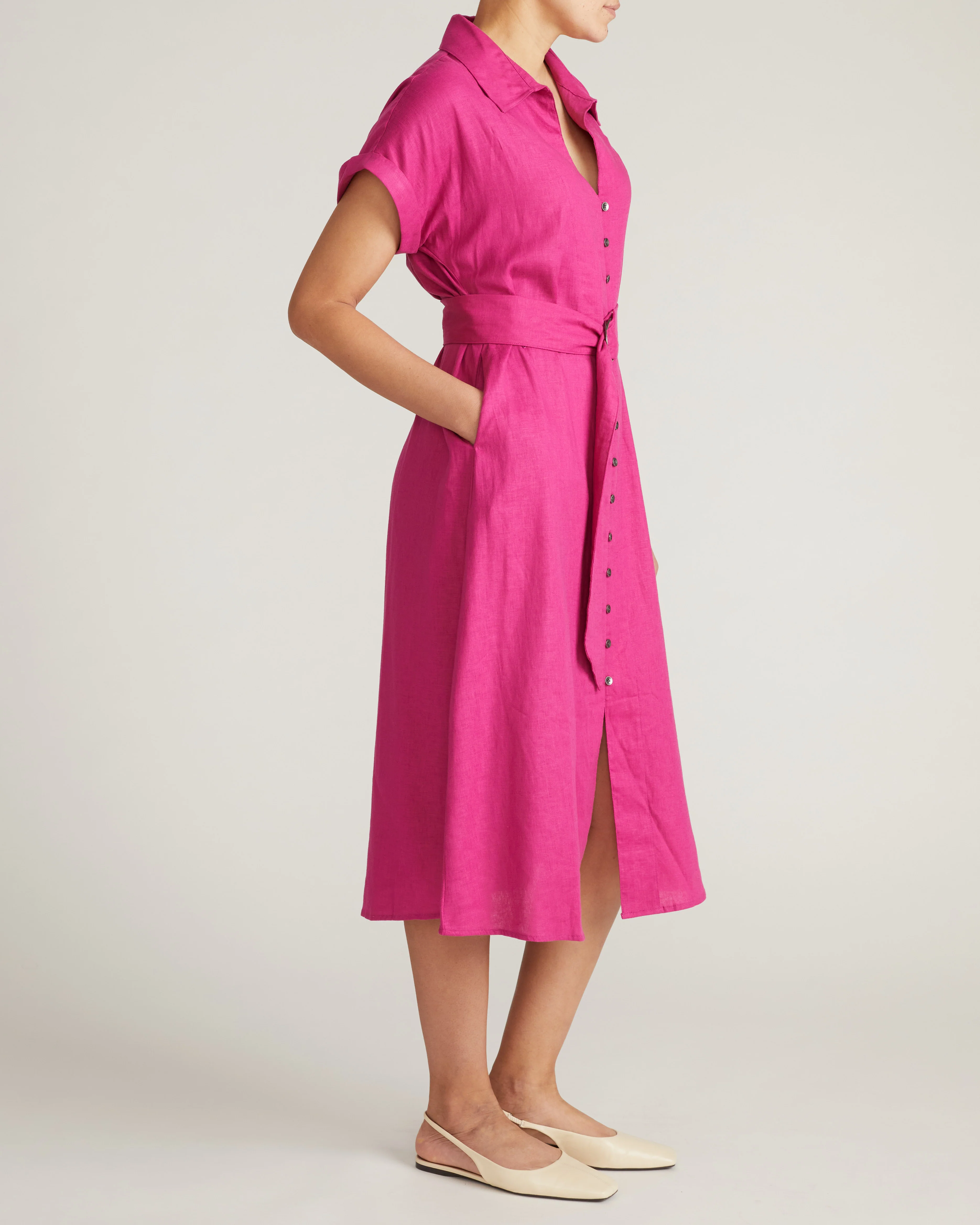 Sandy Stretch Linen Shirtdress - Hyper Pink - Image 5