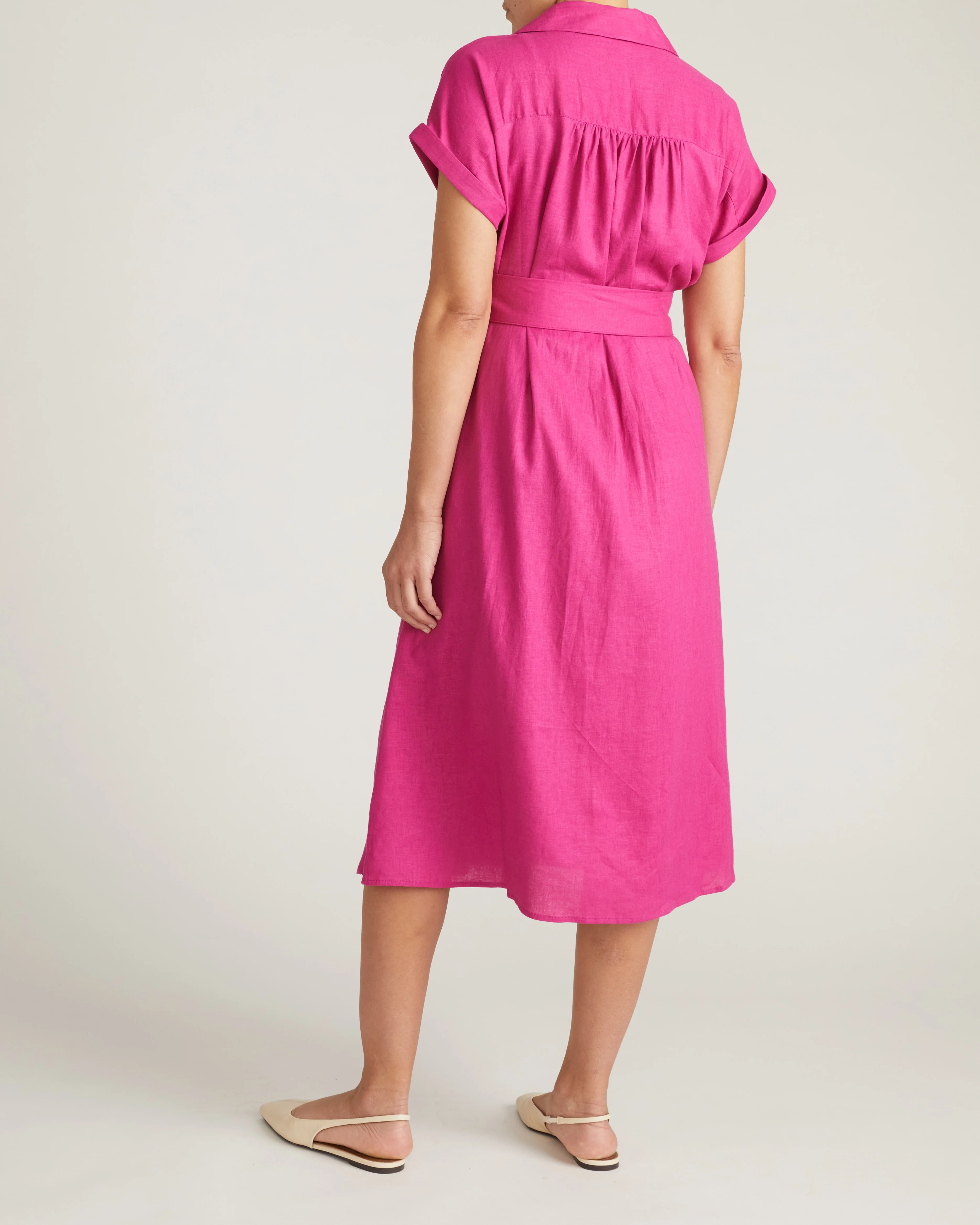 Sandy Stretch Linen Shirtdress - Hyper Pink - Image 6
