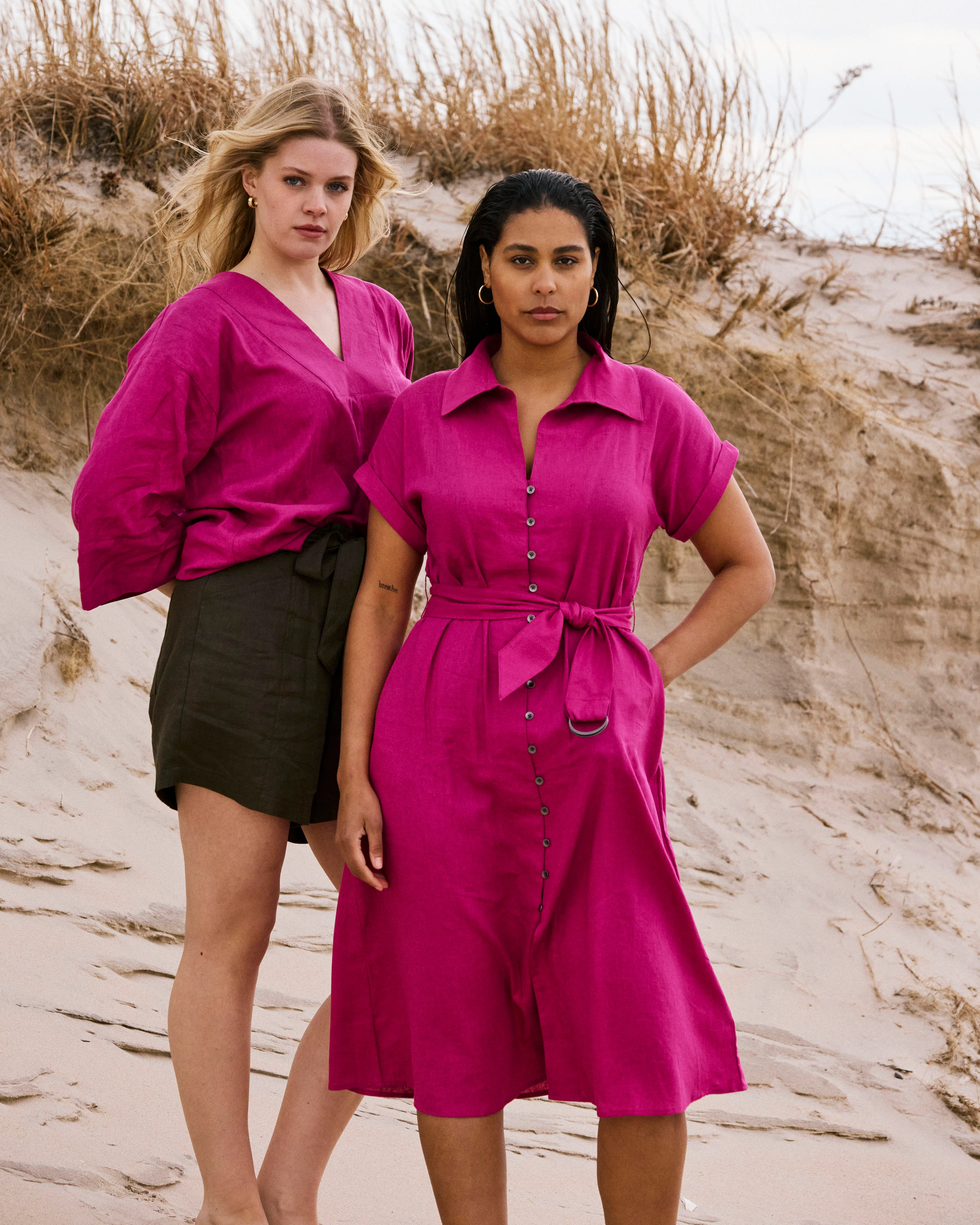 Sandy Stretch Linen Shirtdress - Hyper Pink - Image 7