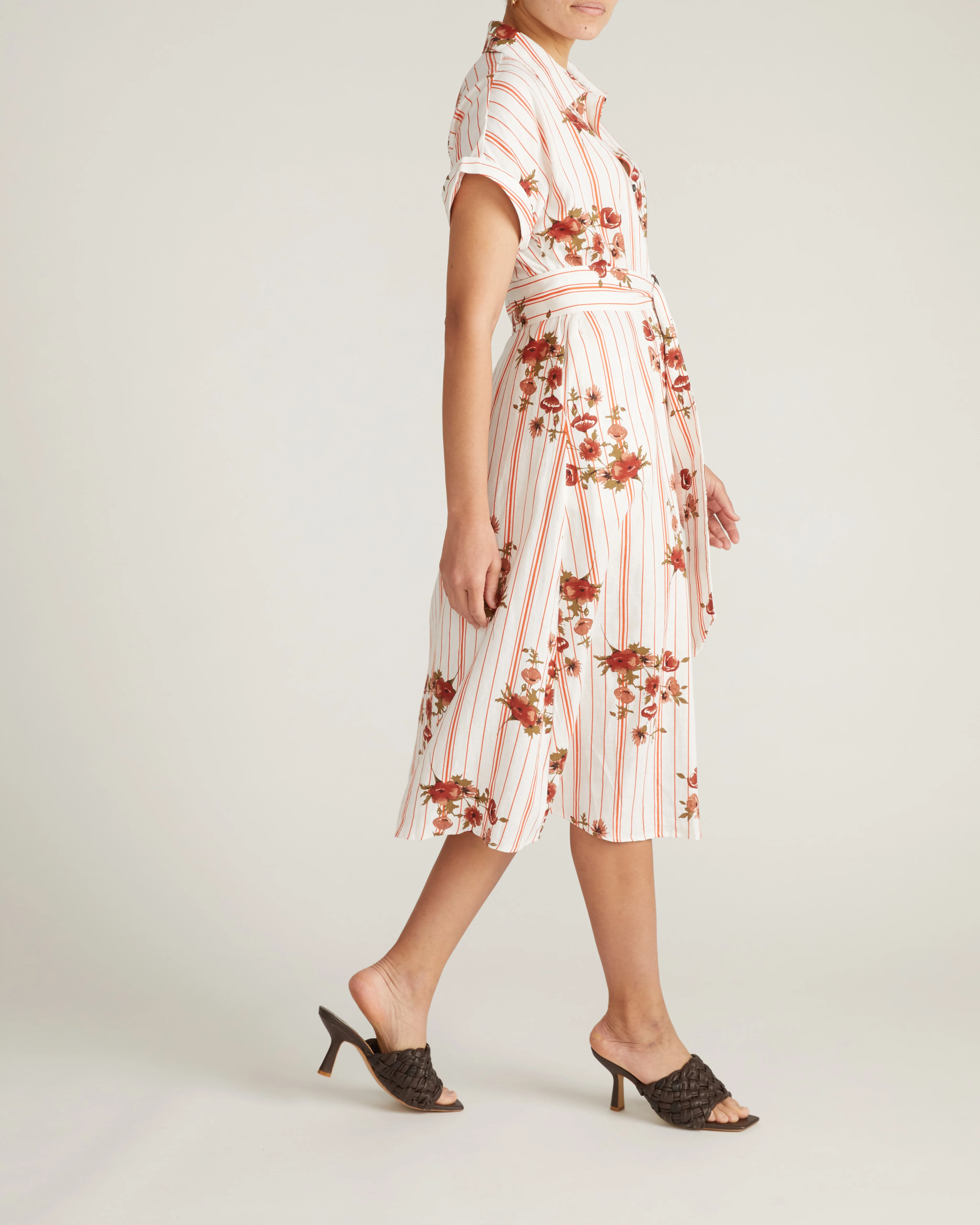 Sandy Stretch Linen Shirtdress - Wild Flower Bouquet Print on Stripes - Image 3