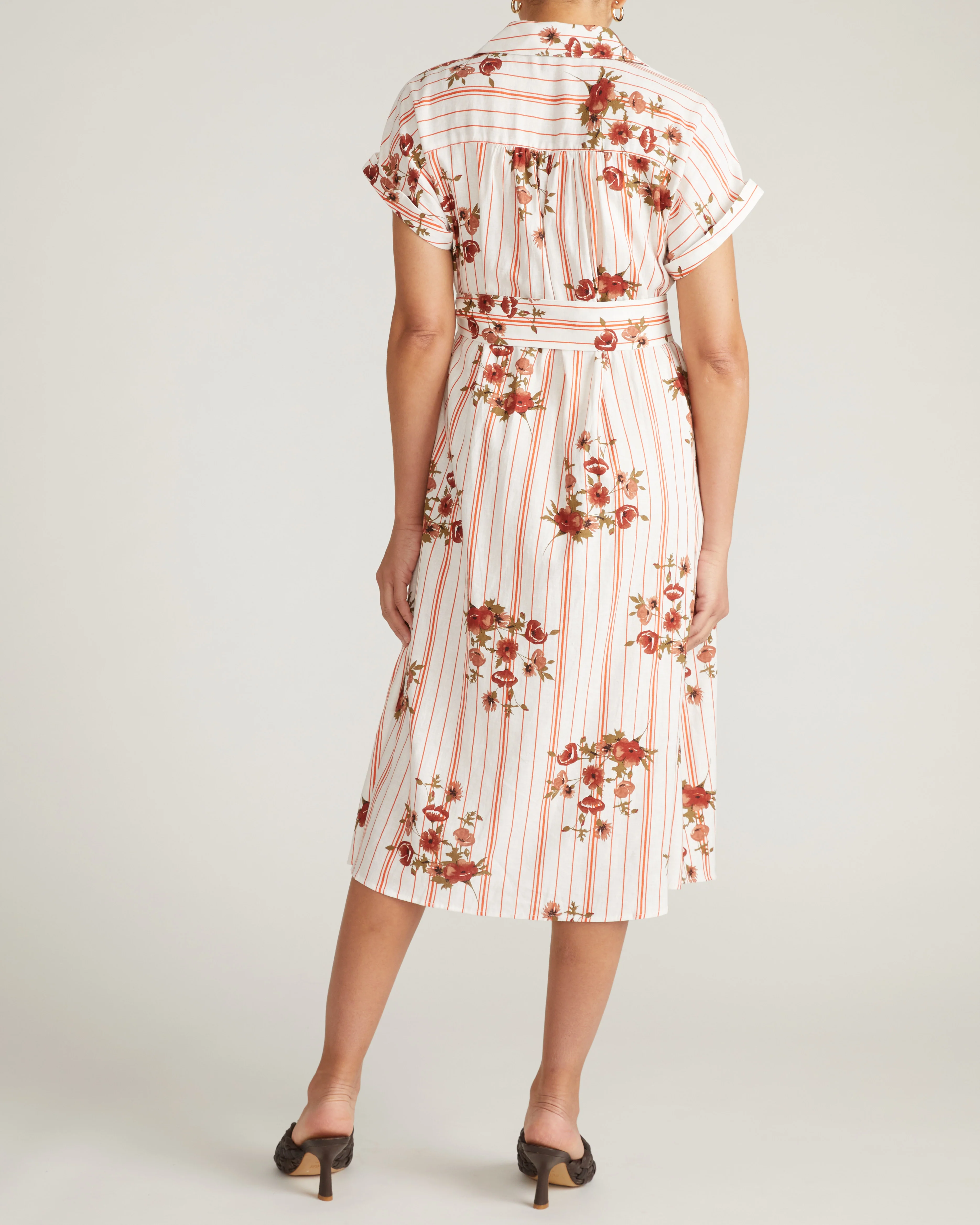 Sandy Stretch Linen Shirtdress - Wild Flower Bouquet Print on Stripes - Image 4