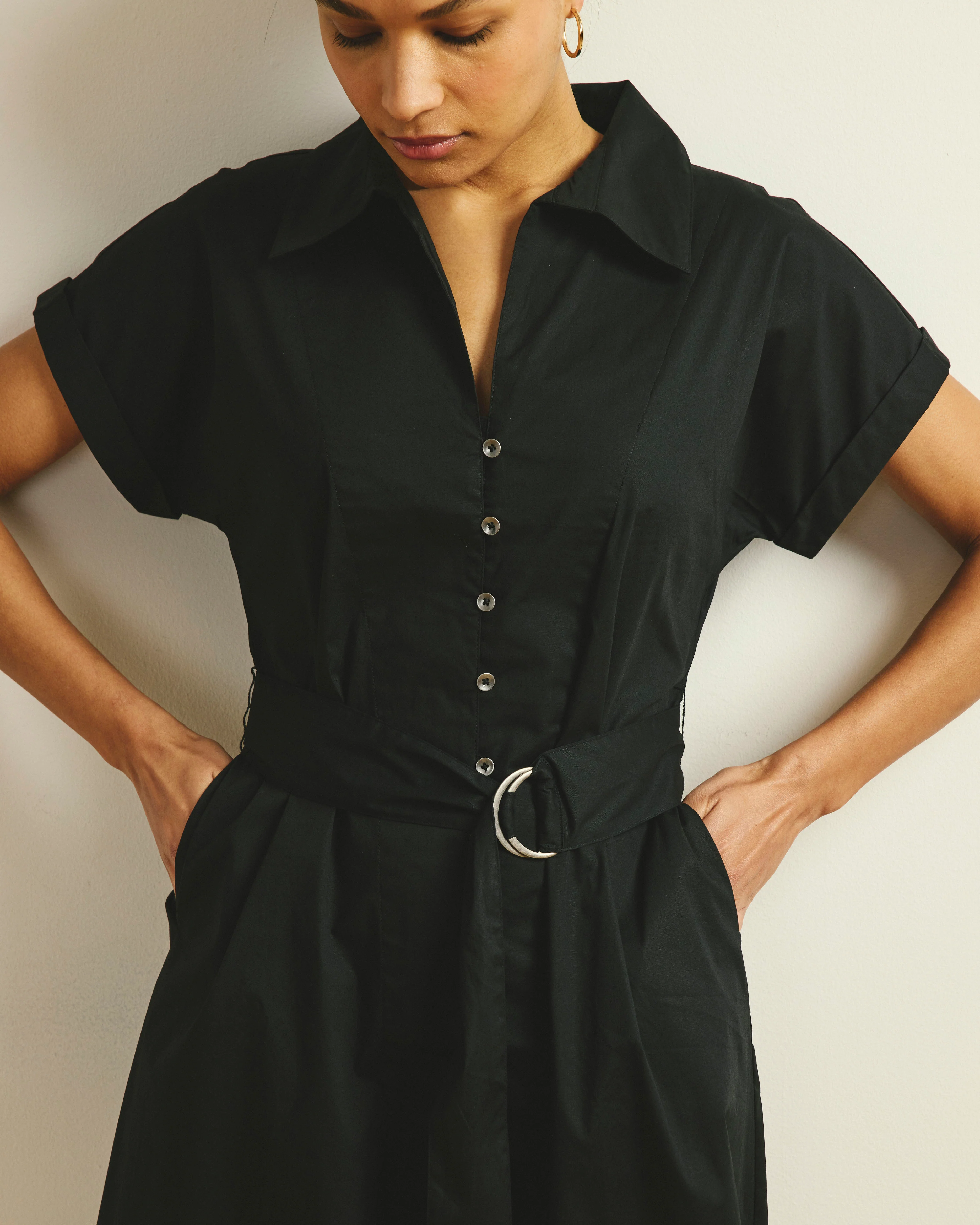 Sandy Stretch Poplin Shirtdress - Black - Image 3