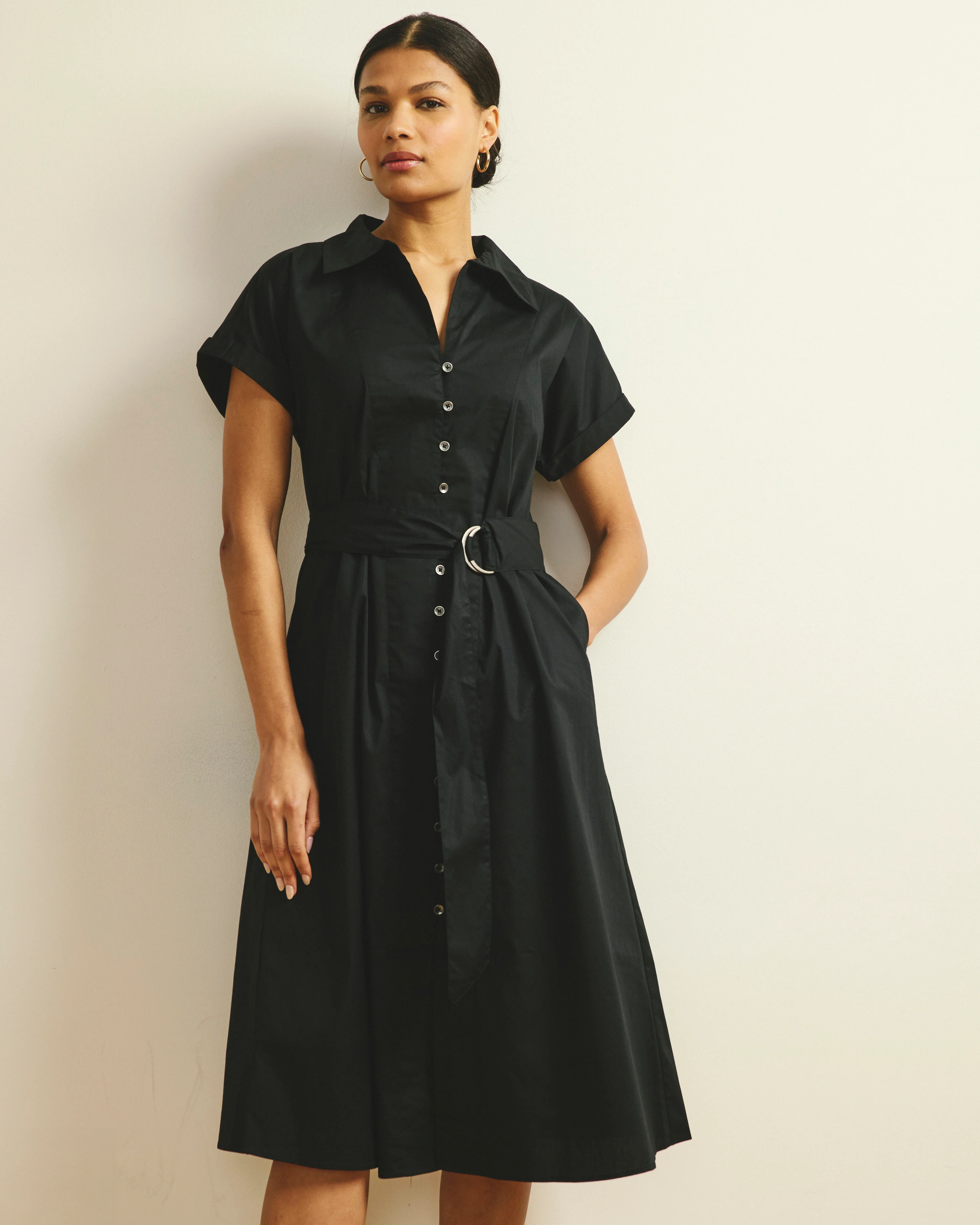 Sandy Stretch Poplin Shirtdress - Black - Image 4