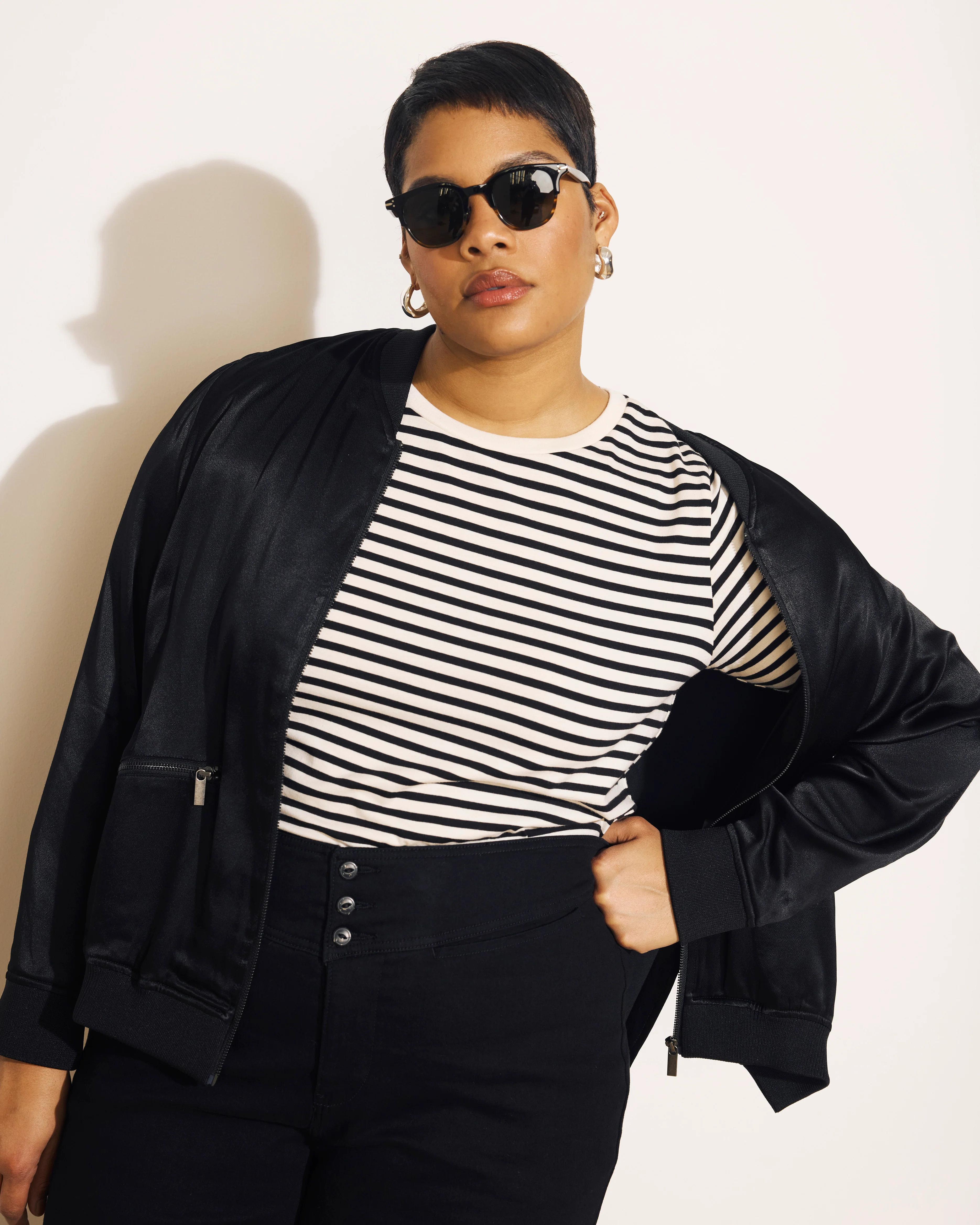 Satin Bomber Jacket - Black - Image 2