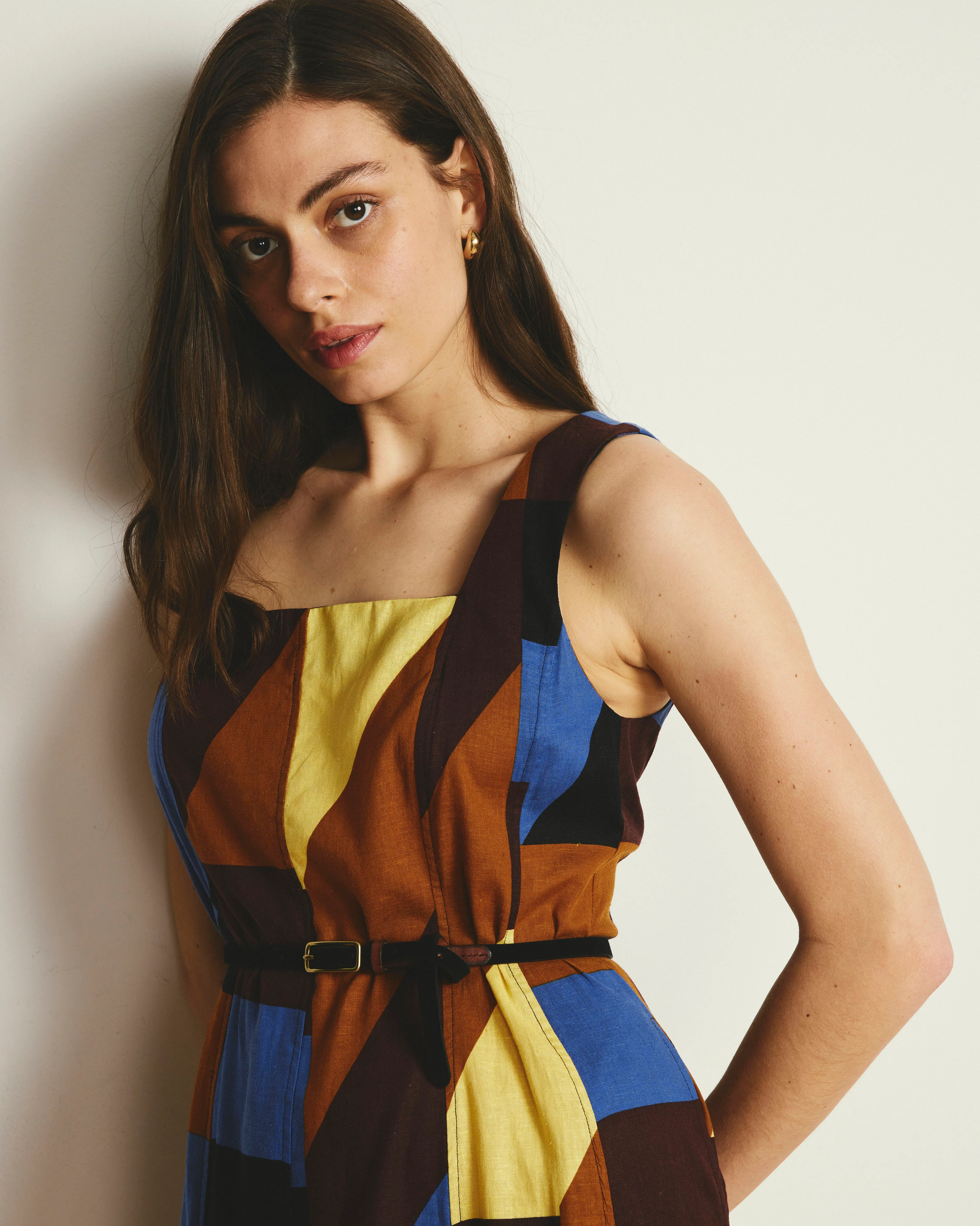 Saulay Square Neck Linen Midi Dress - Beach Ombra Print - Image 4