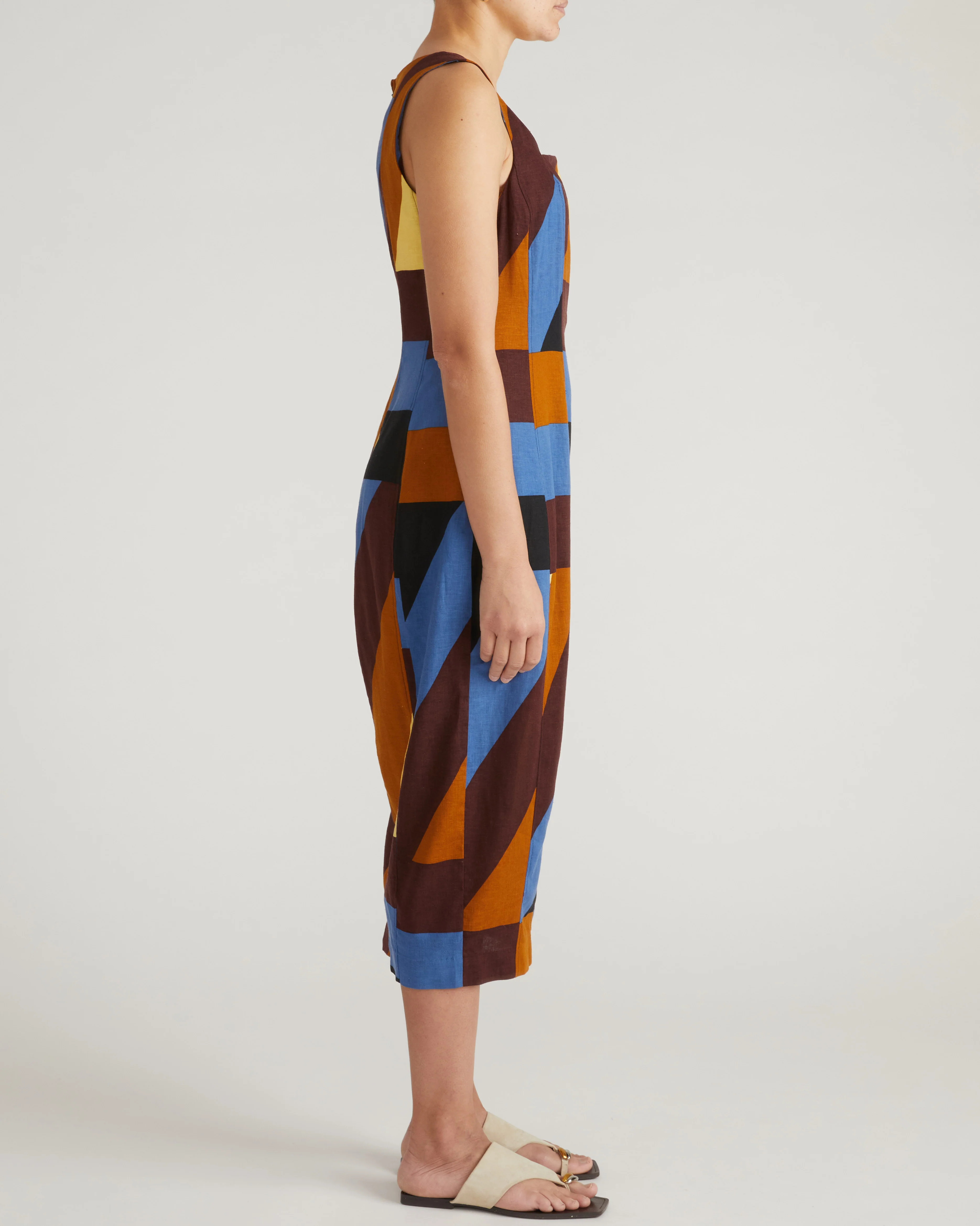 Saulay Square Neck Linen Midi Dress - Beach Ombra Print - Image 7