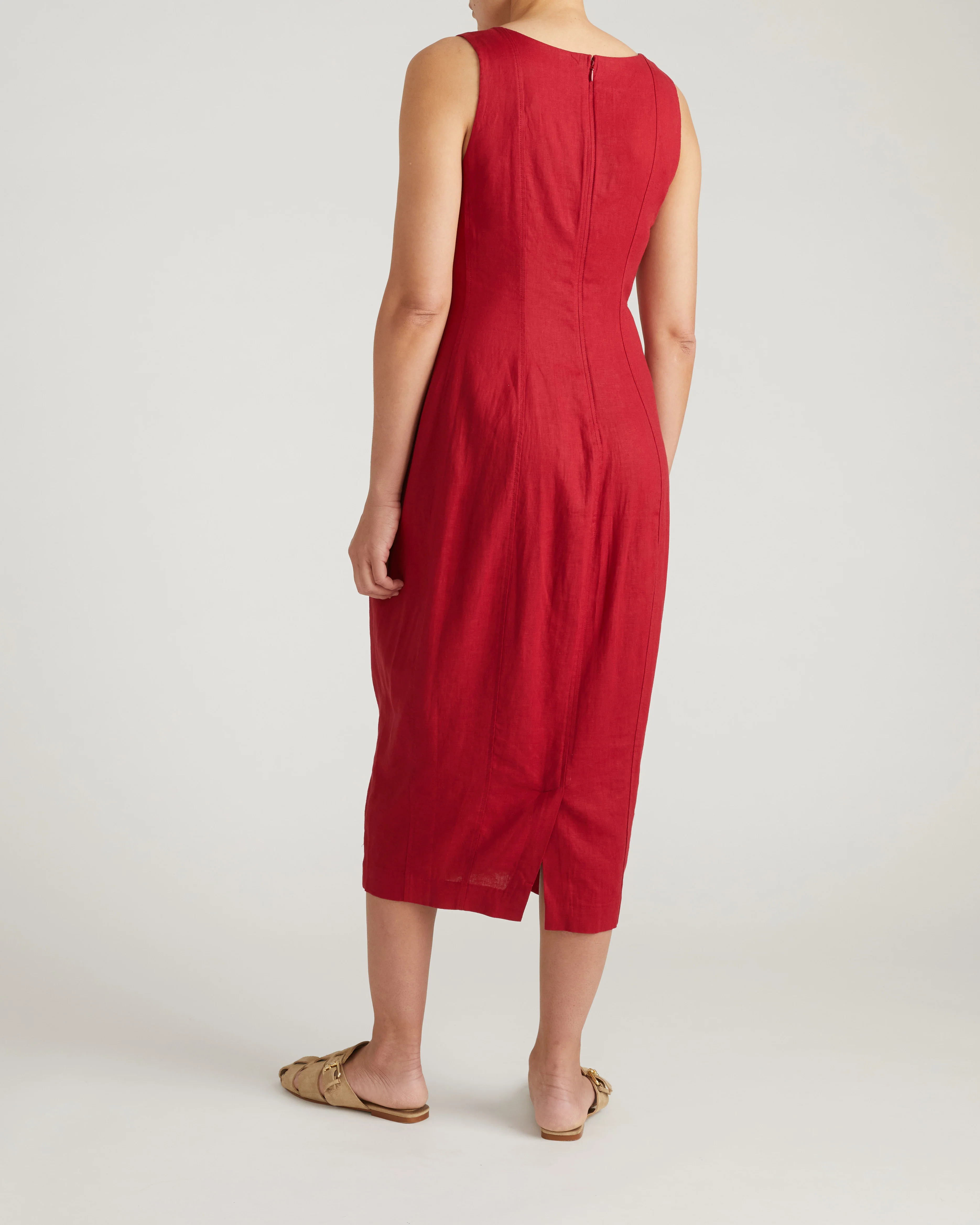 Saulay Square Neck Linen Midi Dress - Vibrant Red - Image 5