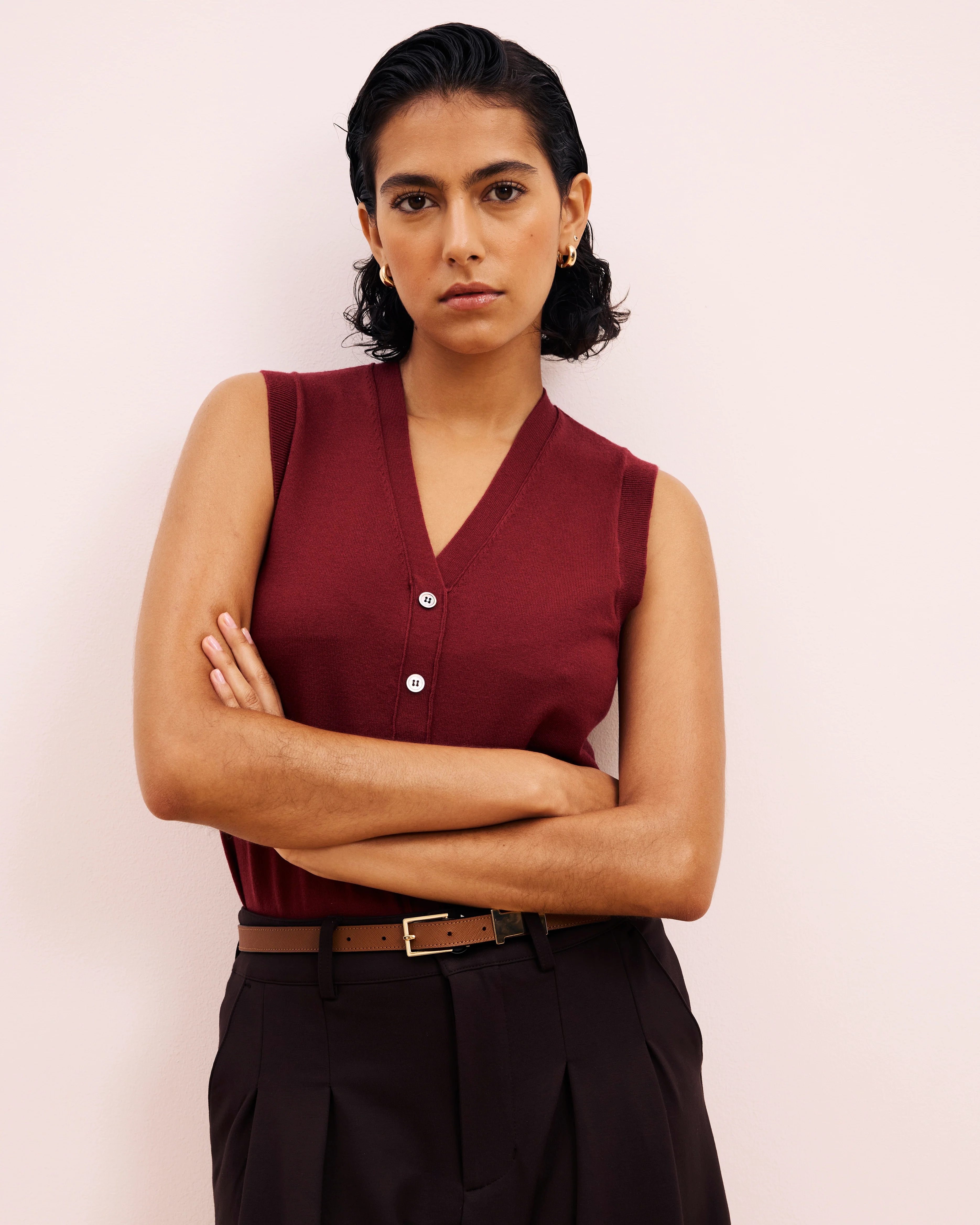 Savvy Fine Knit Cardigan Vest - Red Geranium - Image 2