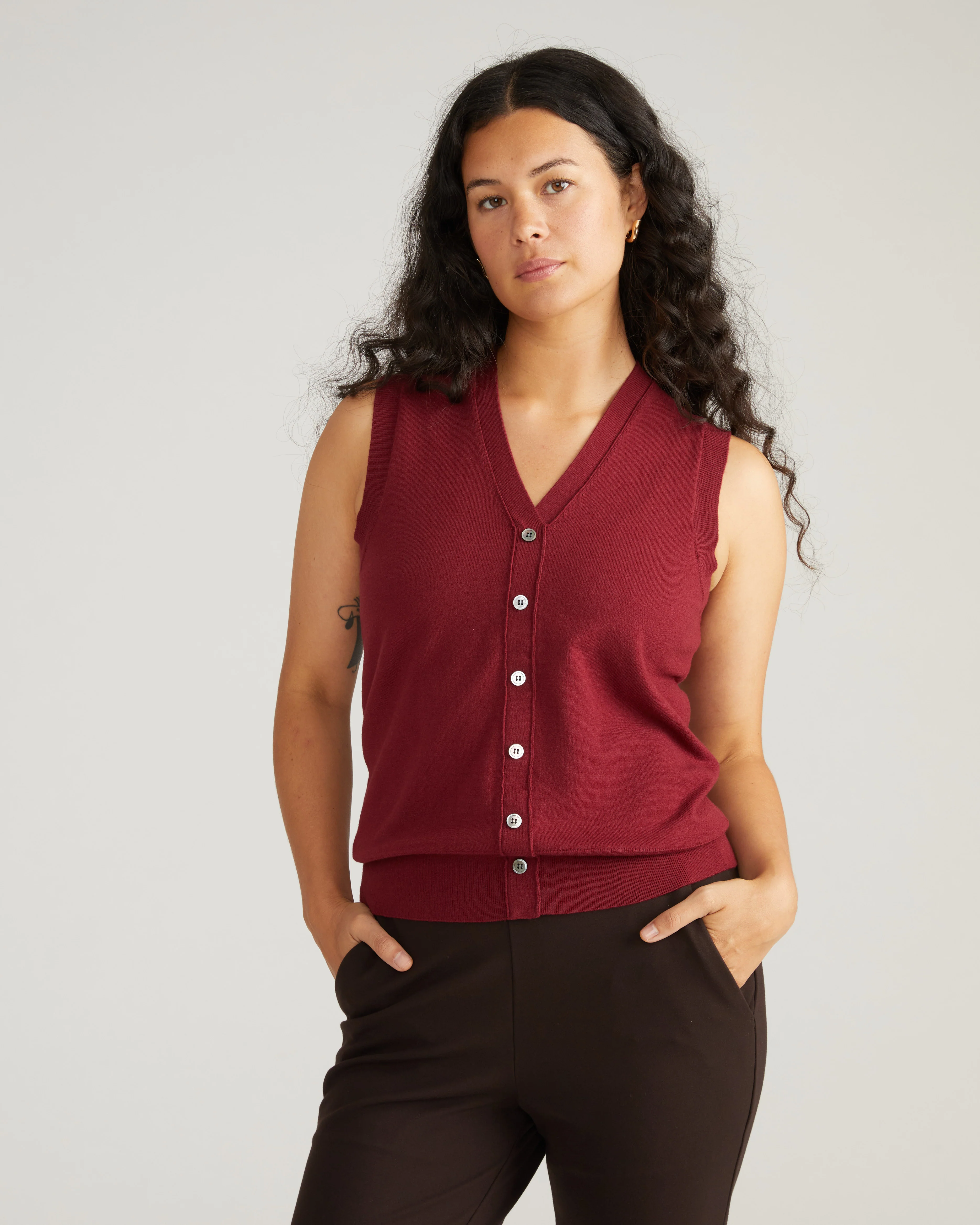 Savvy Fine Knit Cardigan Vest - Red Geranium - Image 3