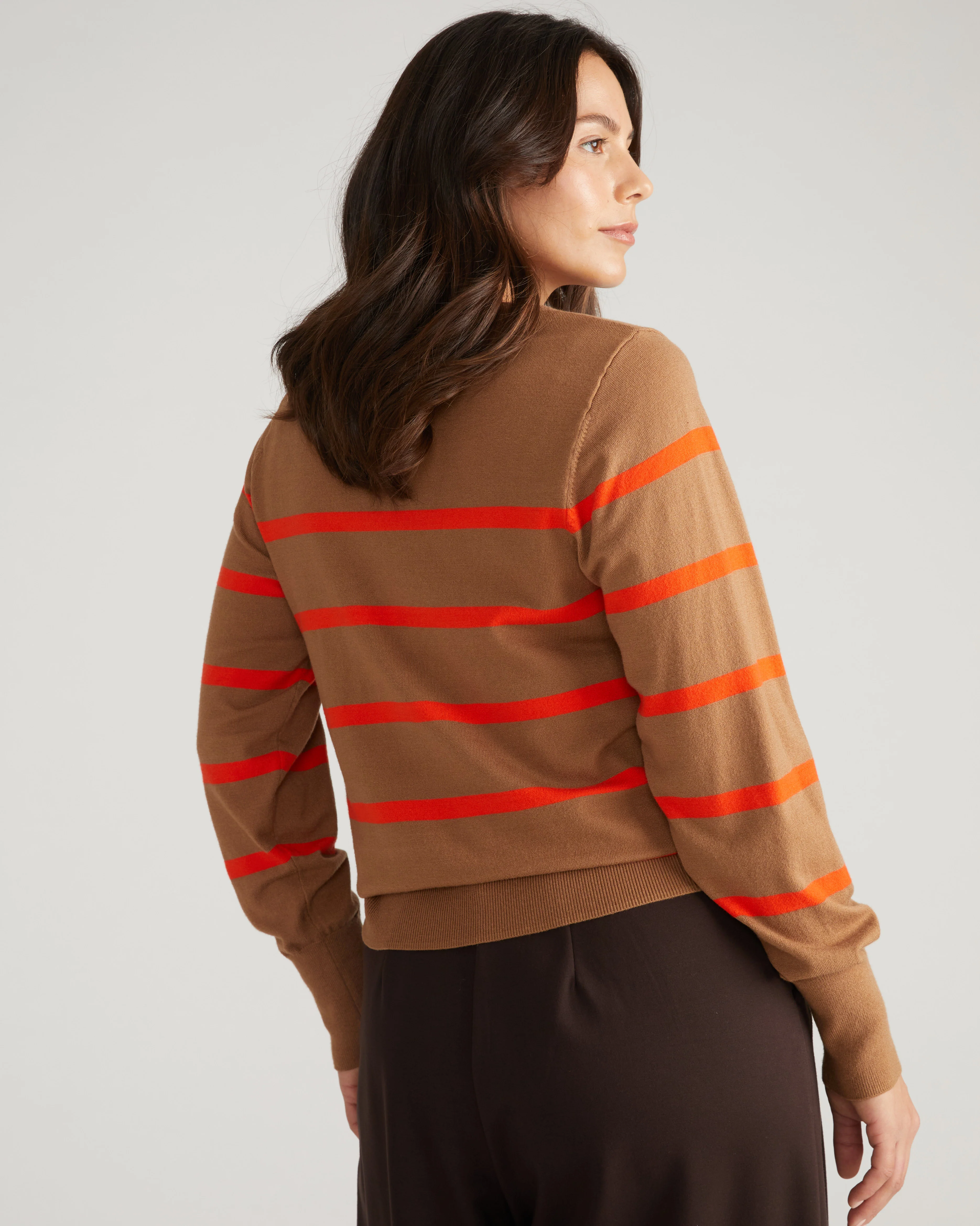 Savvy Fine Knit Crew Sweater - Classic Camel/Poppy Stripe - Image 7