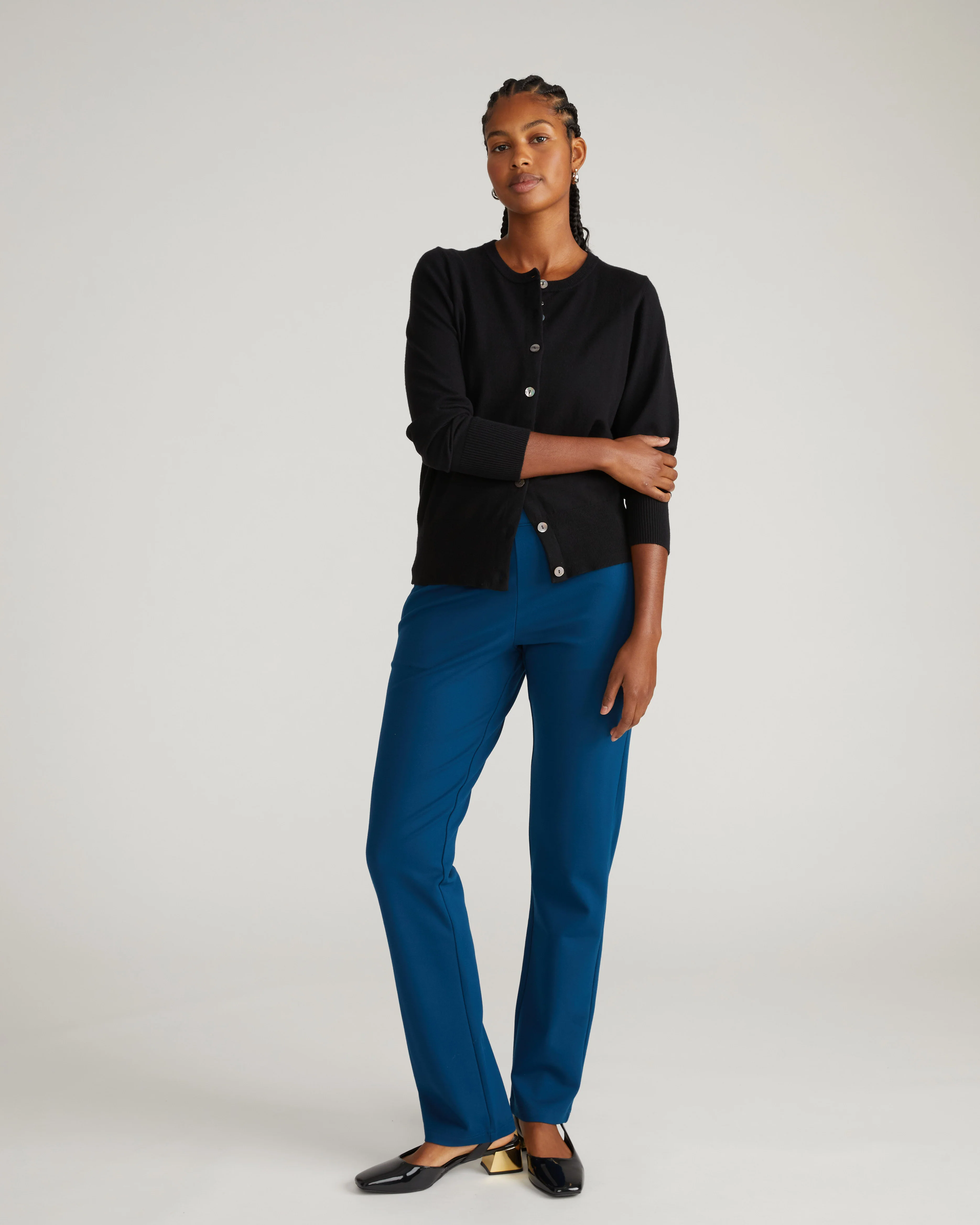 Savvy Fine Knit Crewneck Cardigan - Black - Image 2