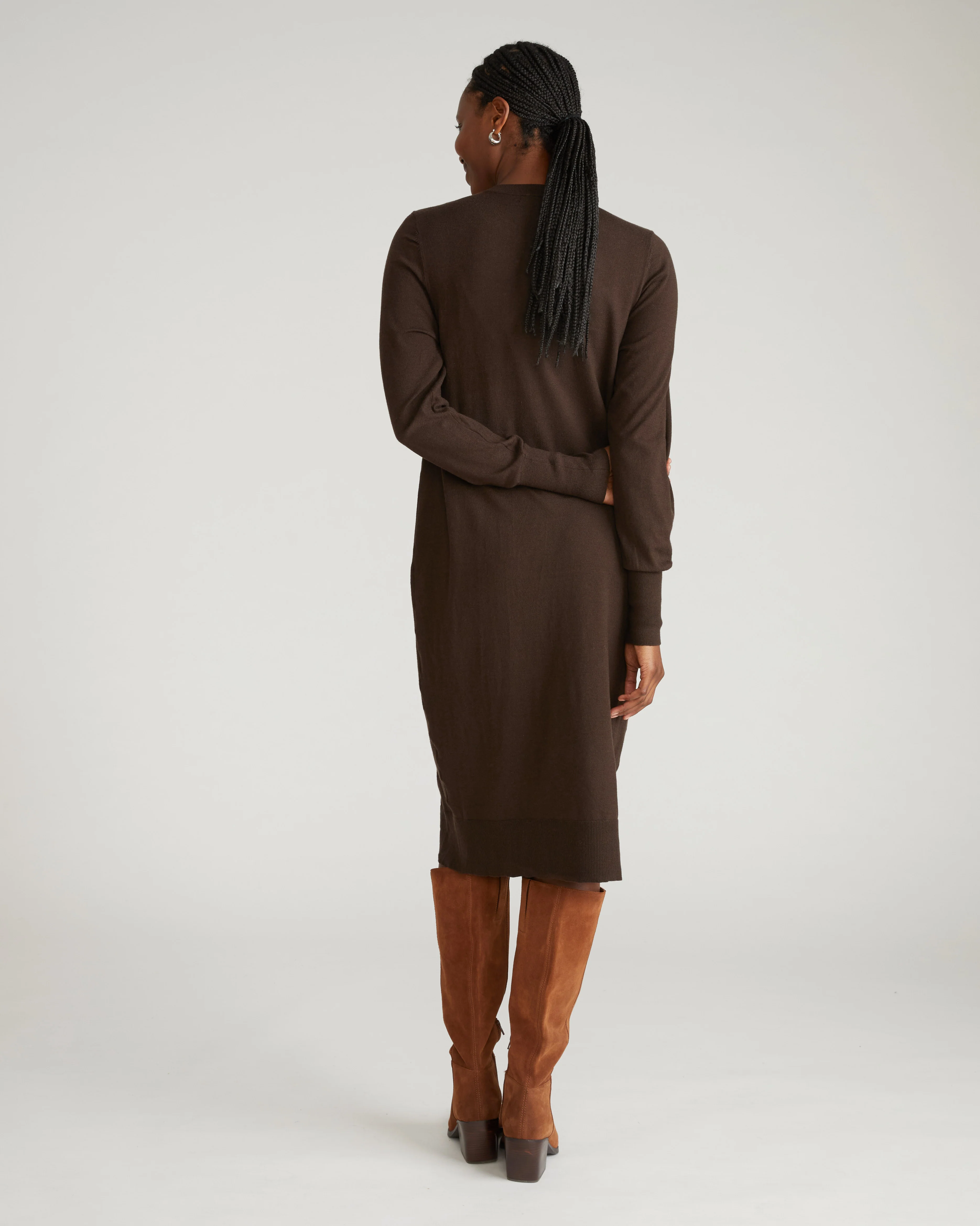 Savvy Fine Knit Everyday Sweater Dress - Espresso - Image 3