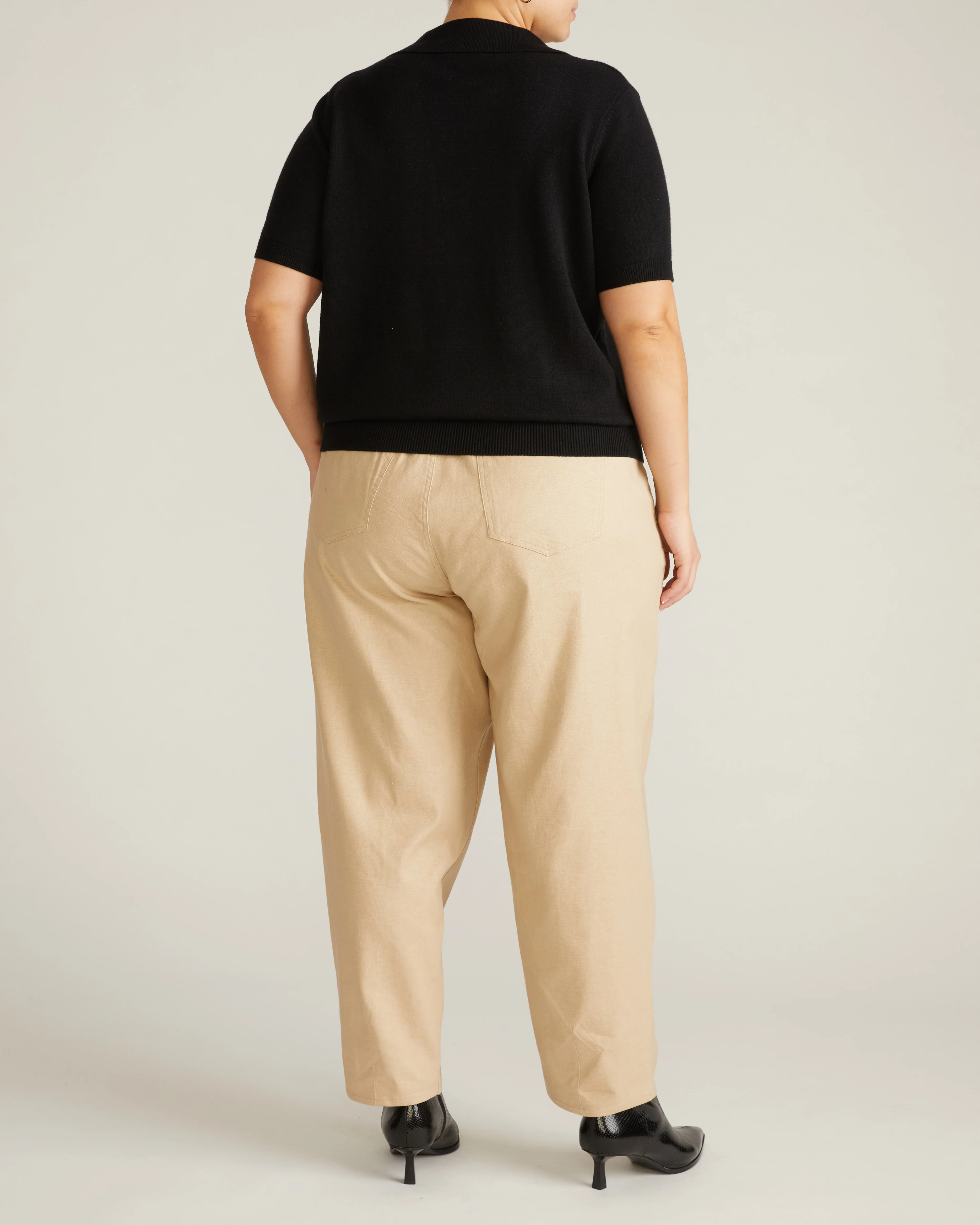 Savvy Fine Knit Short Sleeve Polo Sweater - Black - Image 4
