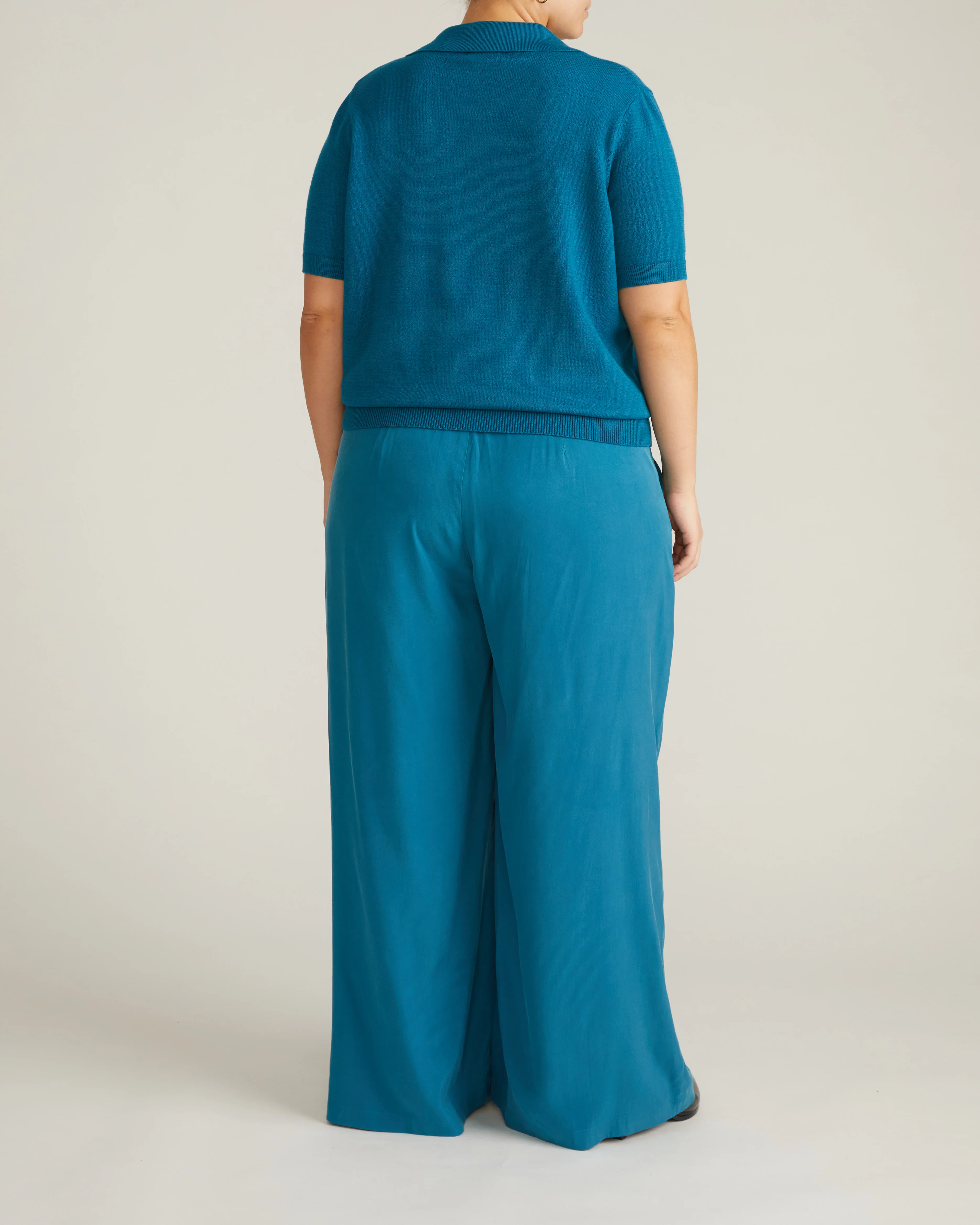 Savvy Fine Knit Short Sleeve Polo Sweater - Blue Beetle - Image 7