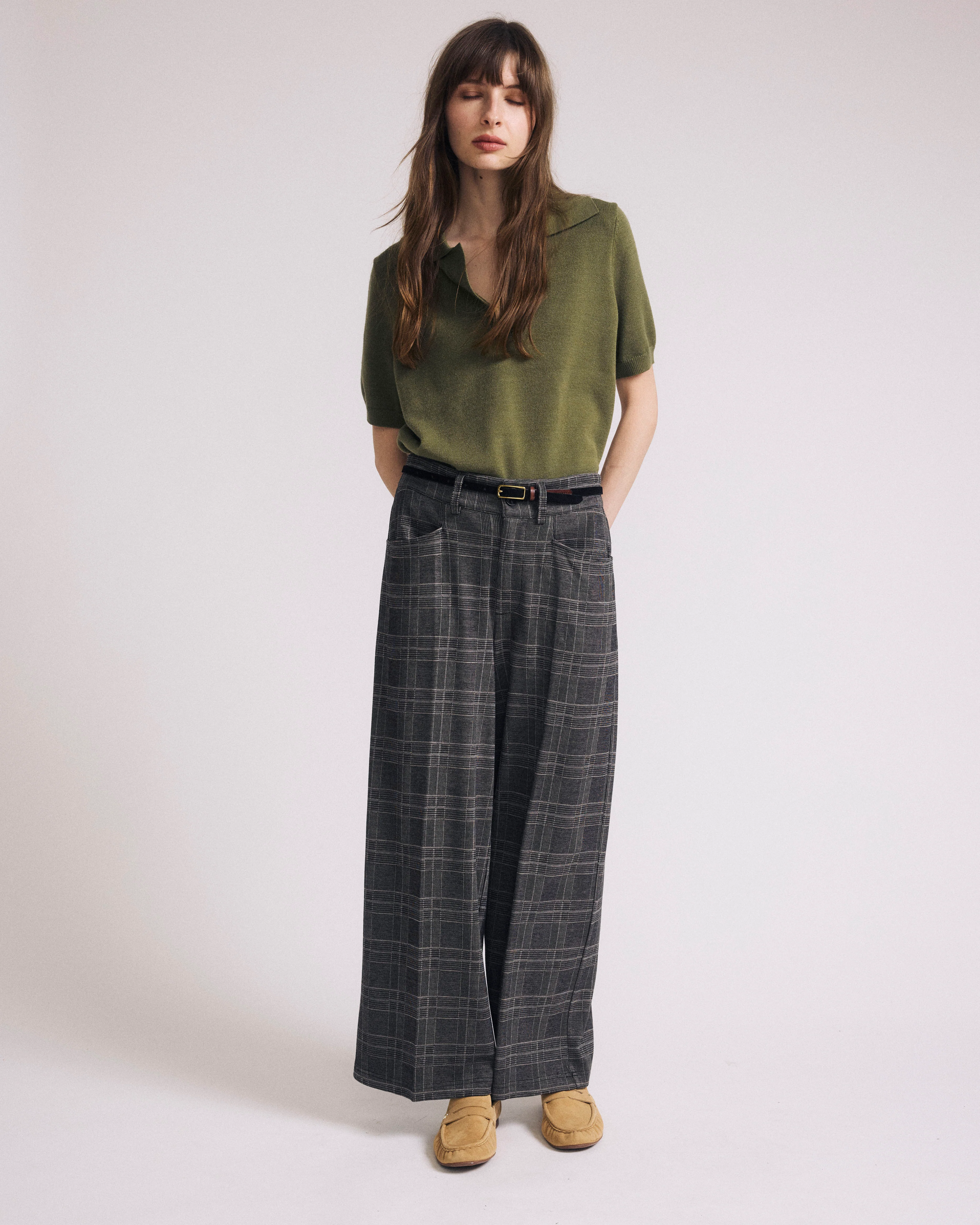 Savvy Fine Knit Short Sleeve Polo Sweater - Olive Leaf - Image 4