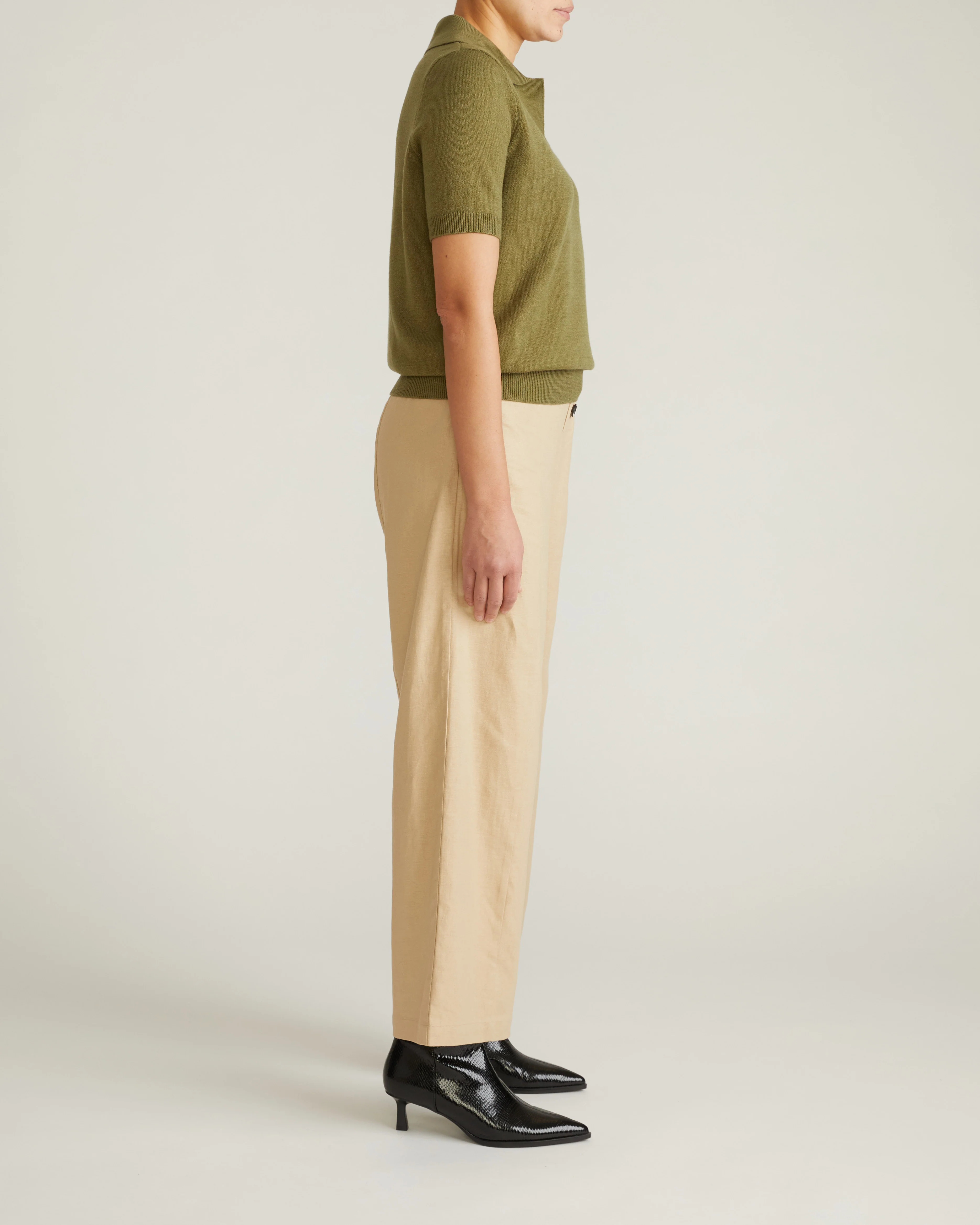Savvy Fine Knit Short Sleeve Polo Sweater - Olive Leaf - Image 6