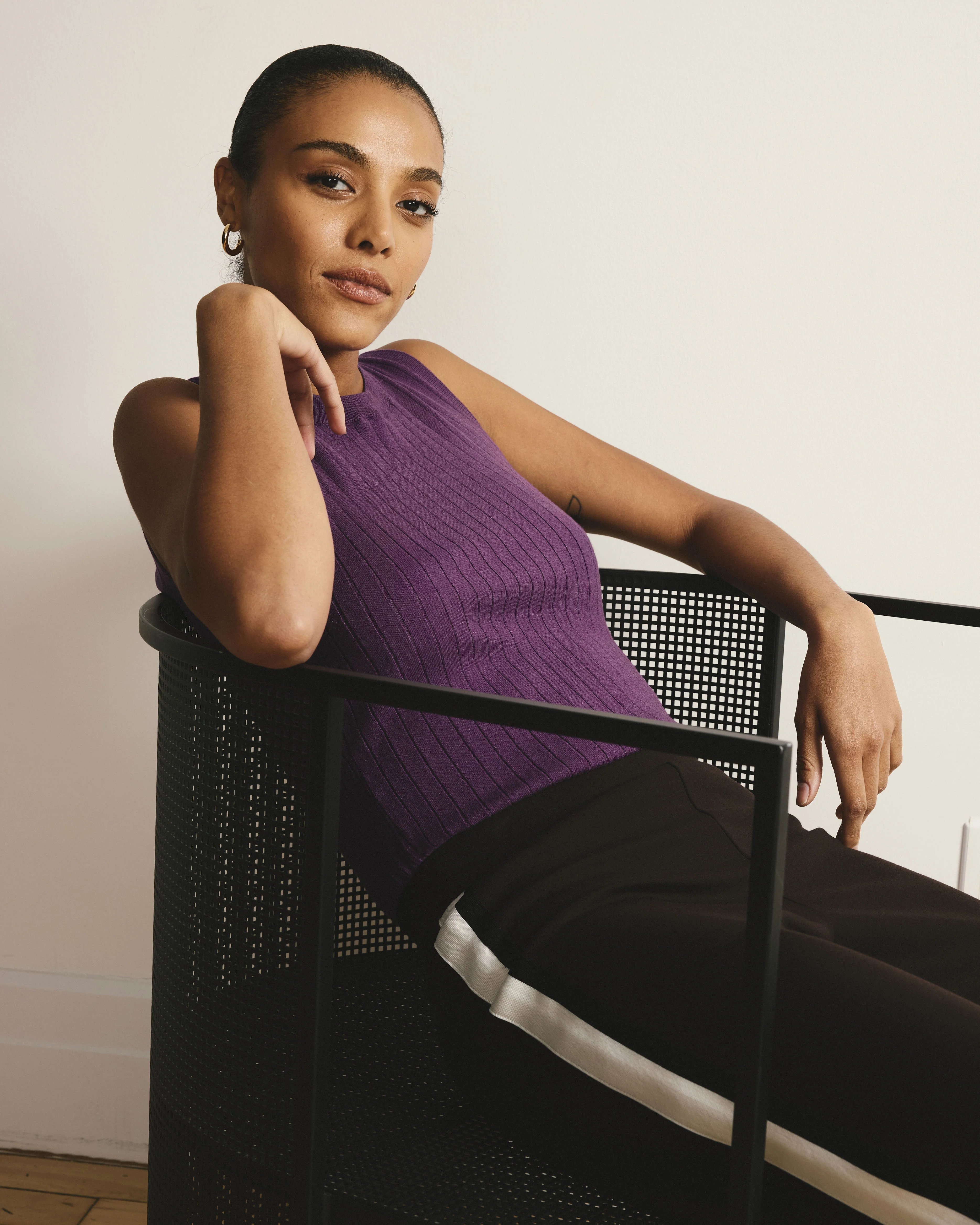Savvy Fine Knit Sweater Shell - Grape - Image 2