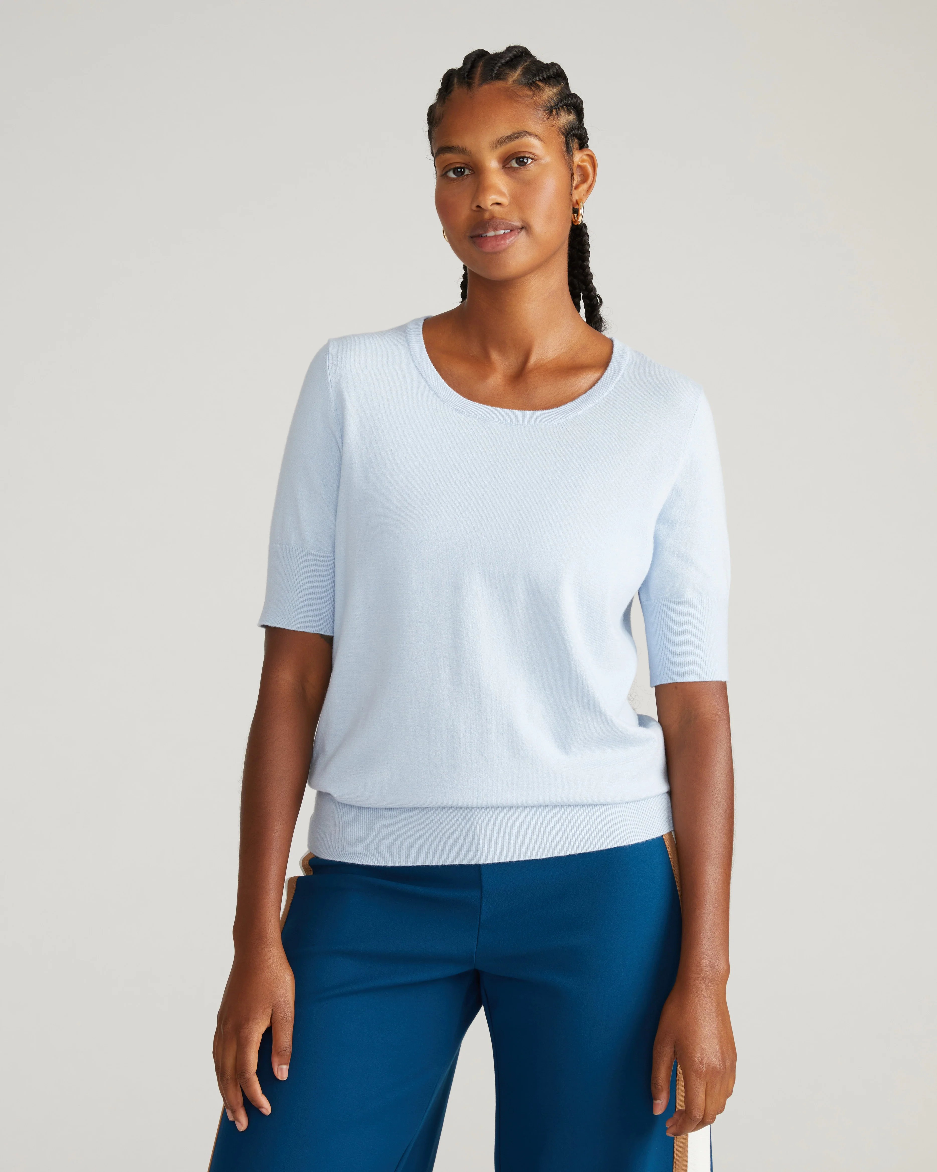 Savvy Fine Knit Sweater Top - Silver Blue - Image 4