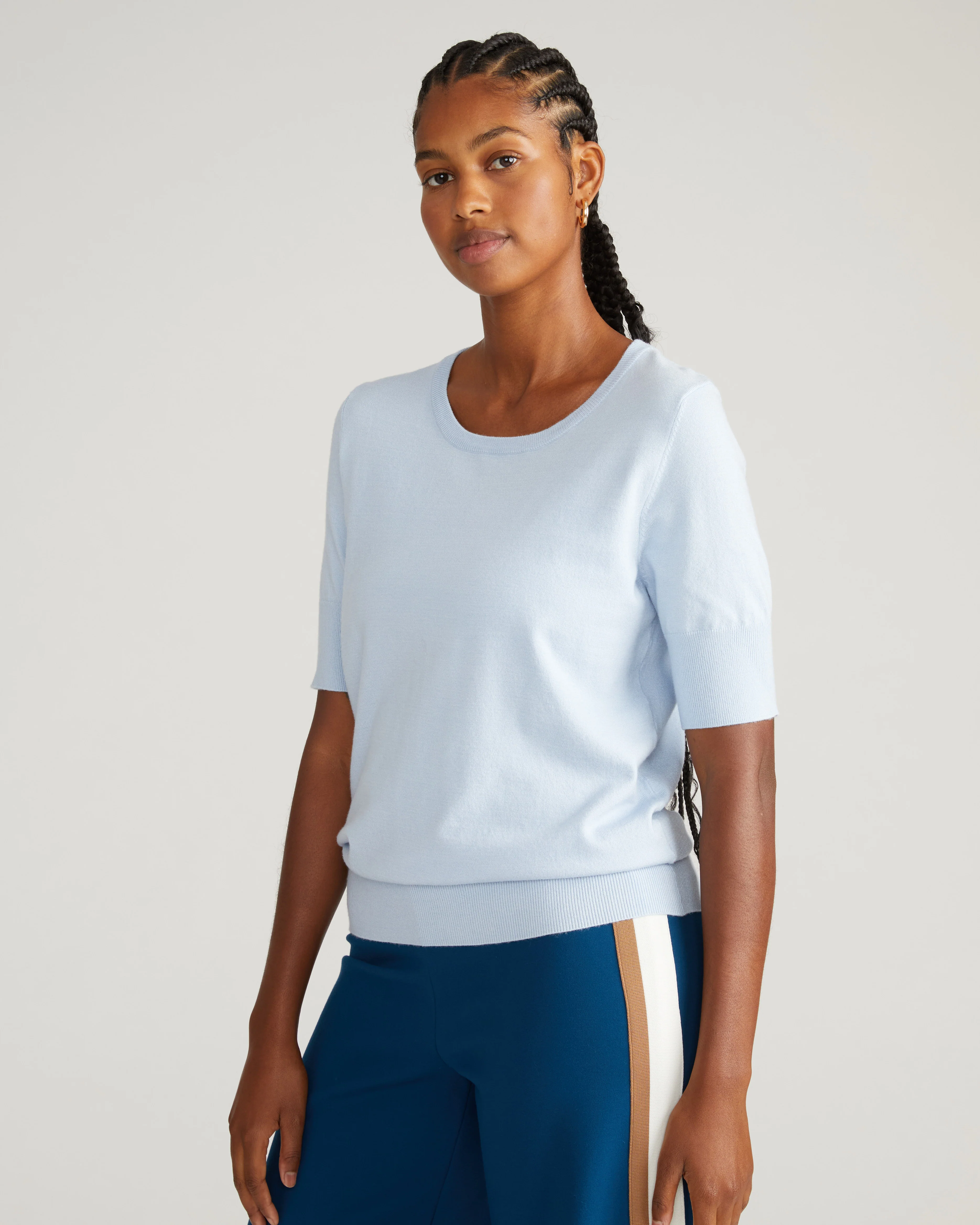 Savvy Fine Knit Sweater Top - Silver Blue - Image 6