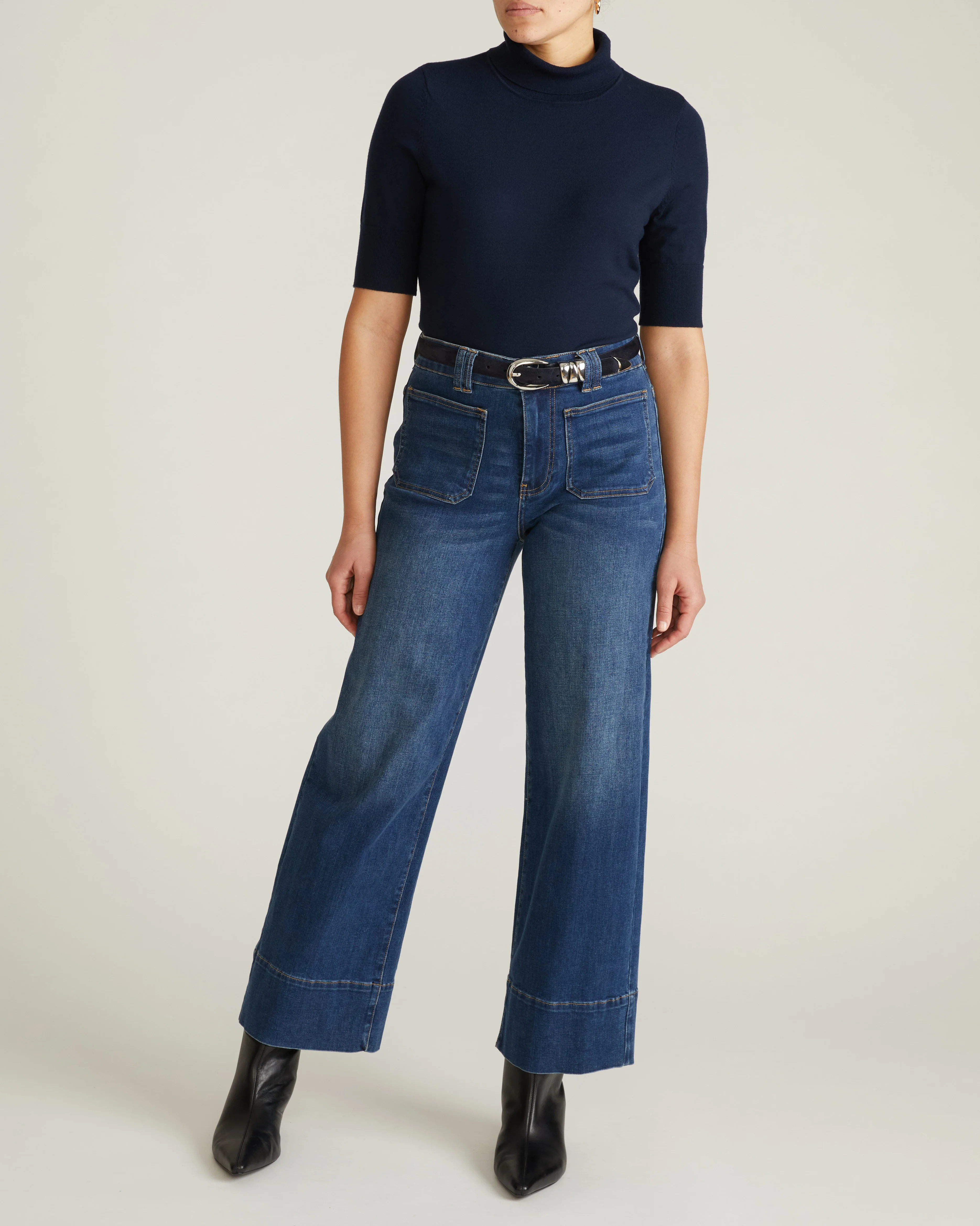 Savvy Fine Knit Turtleneck Sweater Top - Navy - Image 5