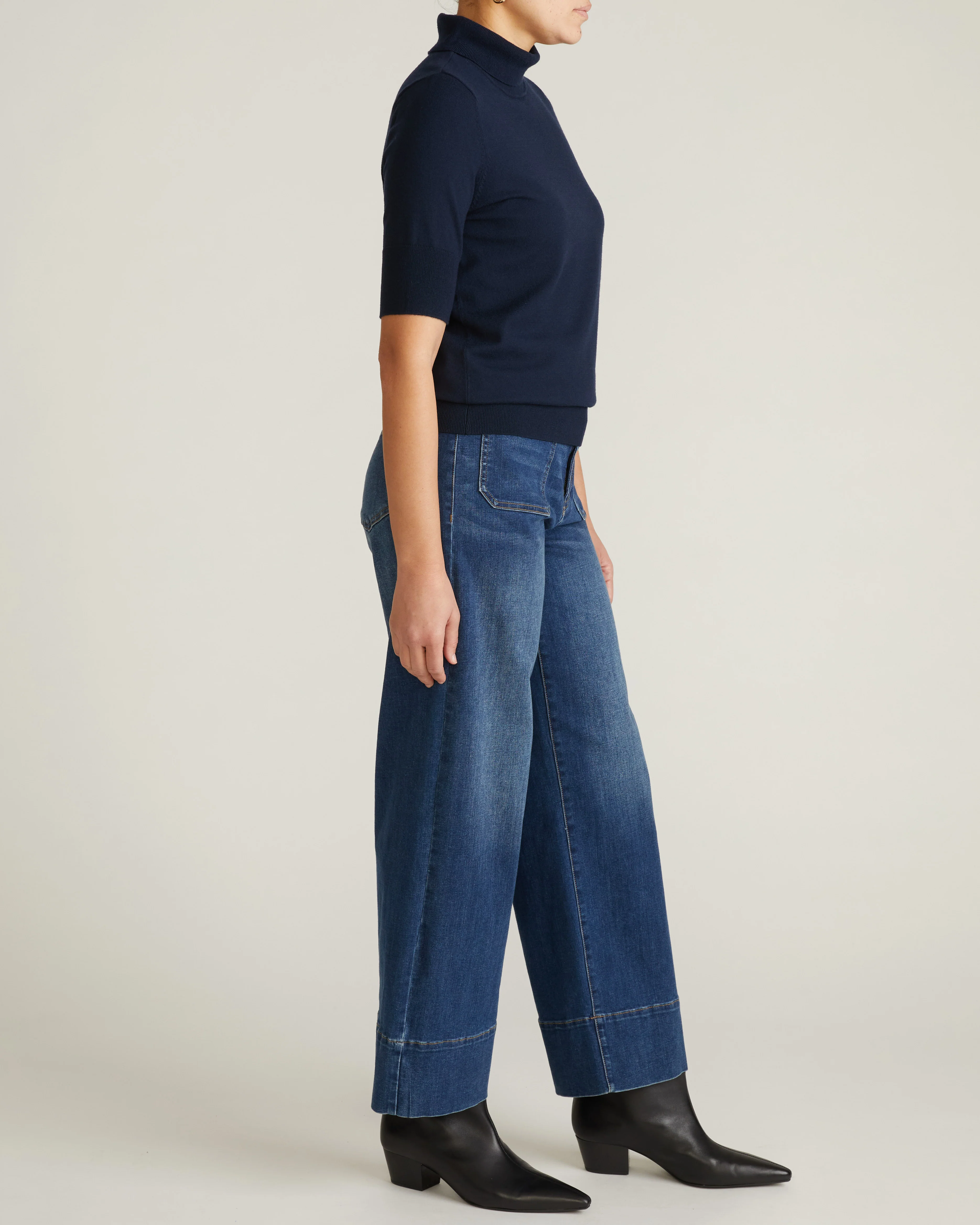Savvy Fine Knit Turtleneck Sweater Top - Navy - Image 6