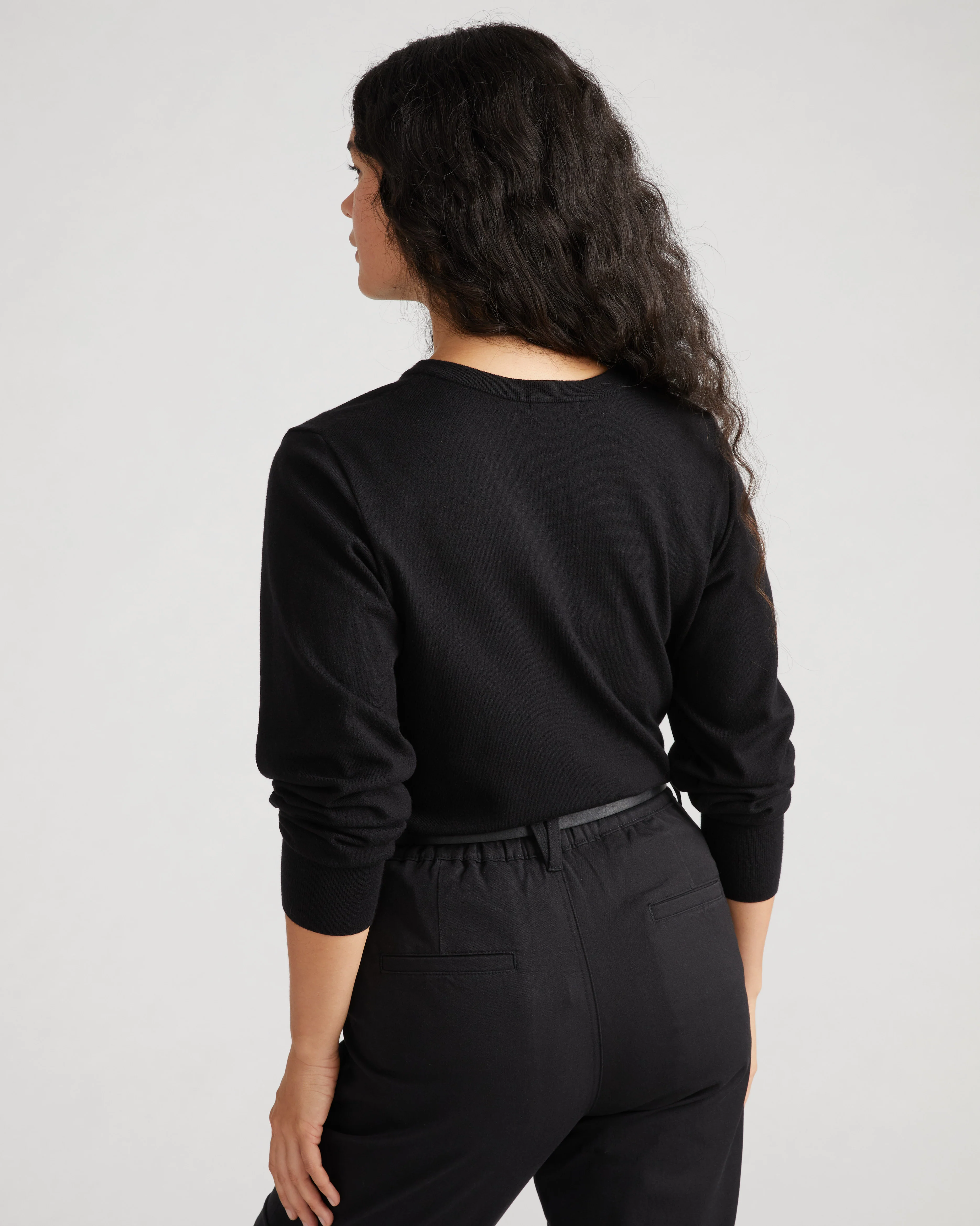 Savvy Fine Knit V Sweater - Black - Image 3