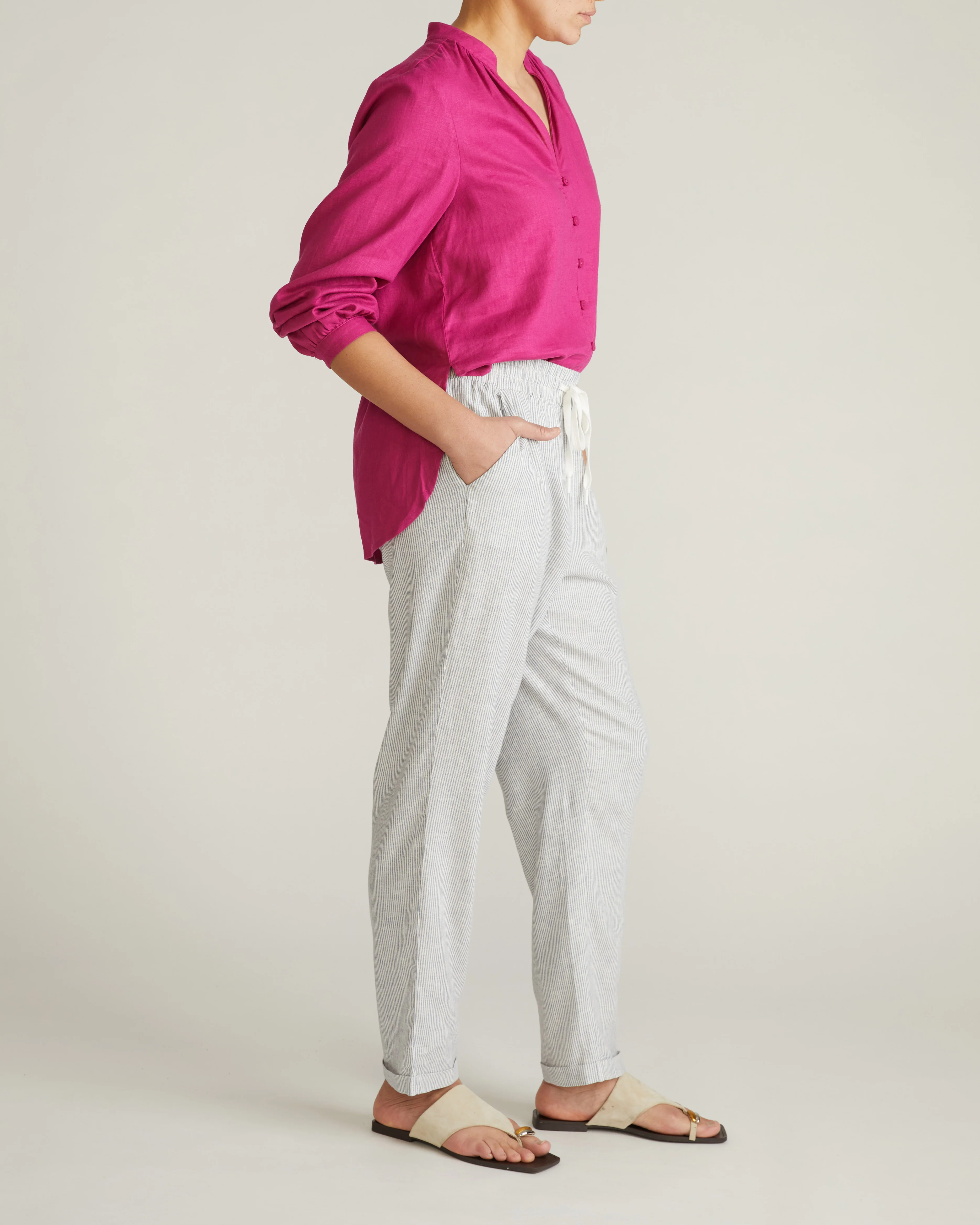 Sayville Linen Drawstring Pant - Beach Stripe - Image 5