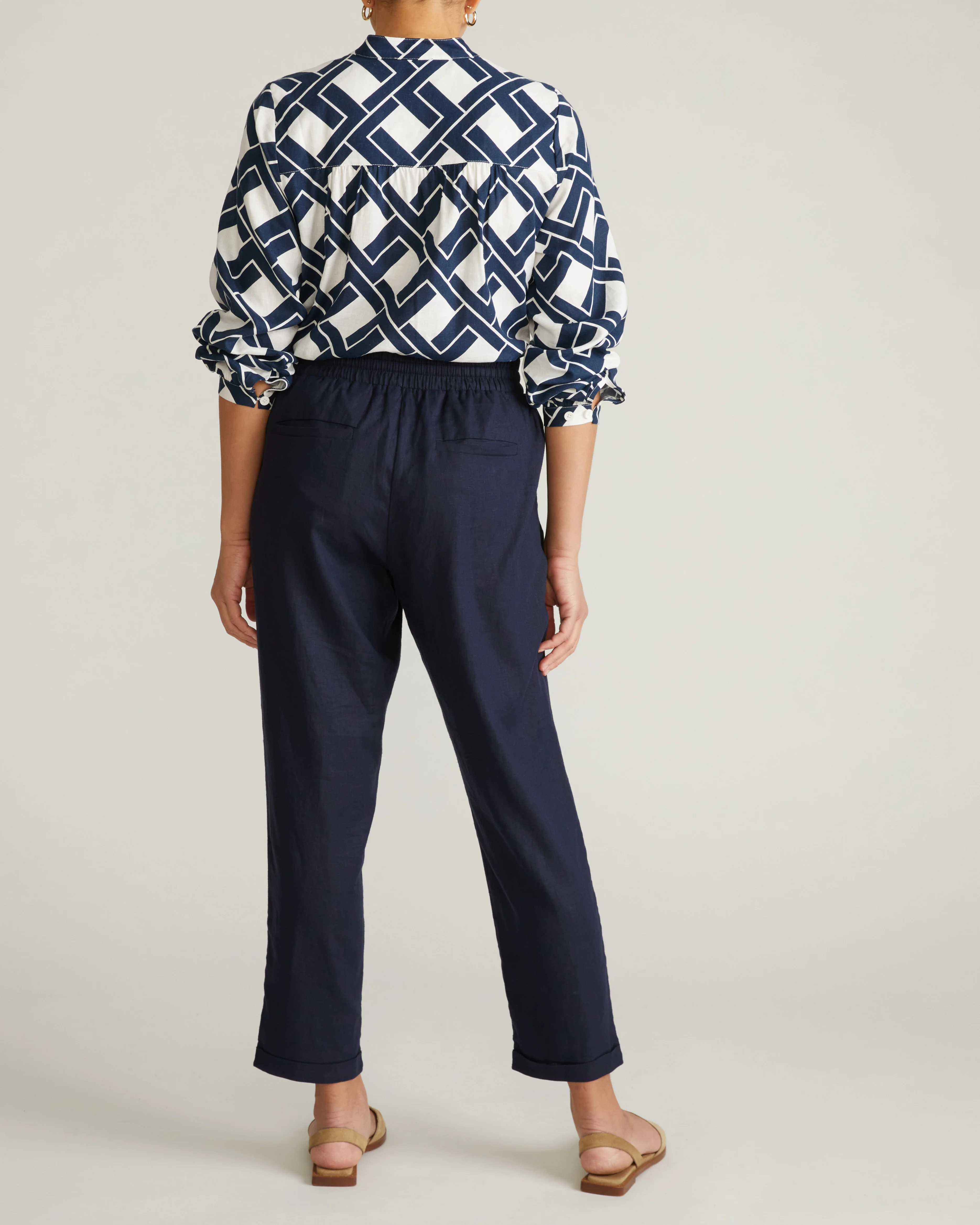 Sayville Linen Drawstring Pant - Navy - Image 4
