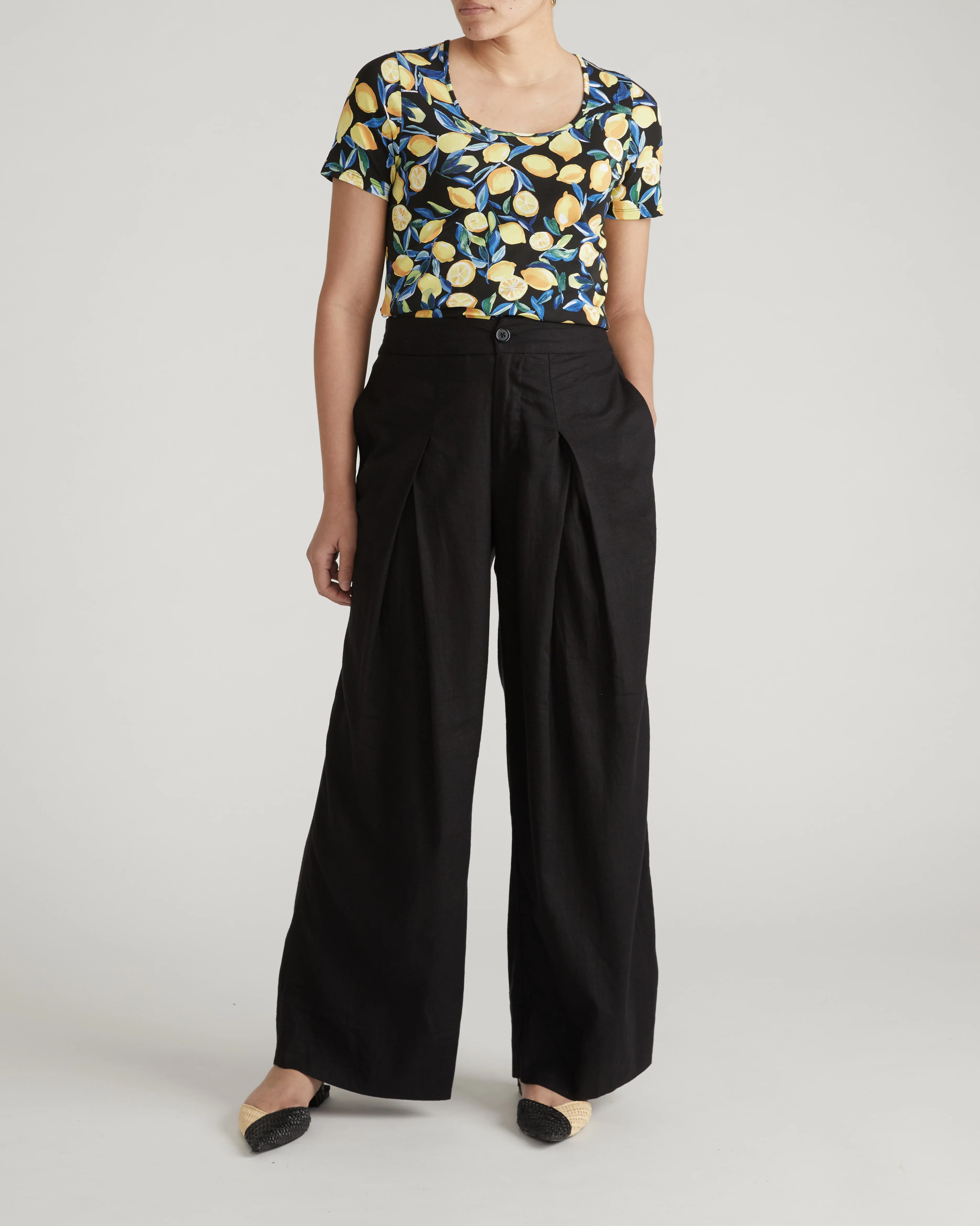 Scoop Neck Tee - Black Limoncello Print - Image 2