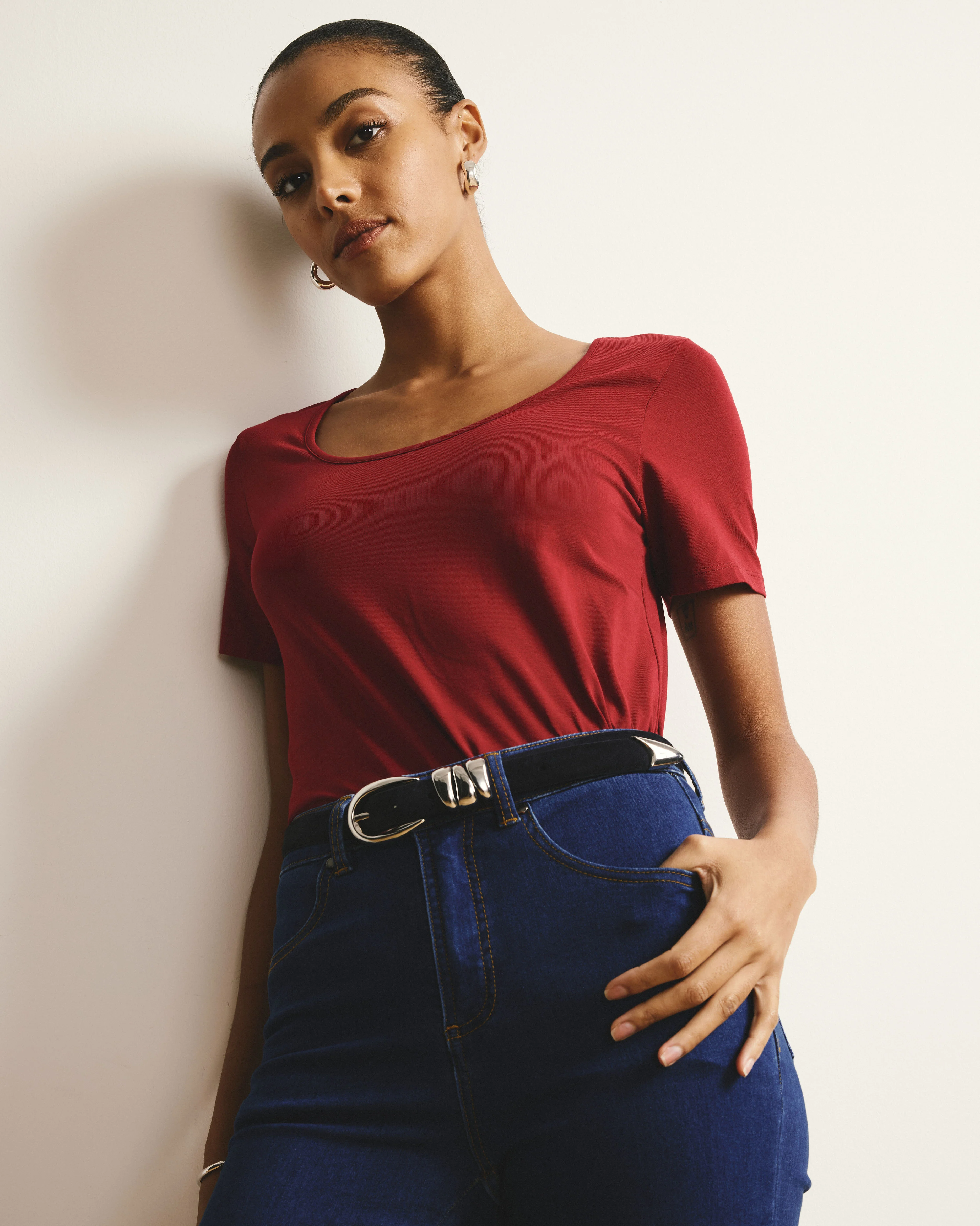 Scoop Neck Tee - Garnet - Image 2
