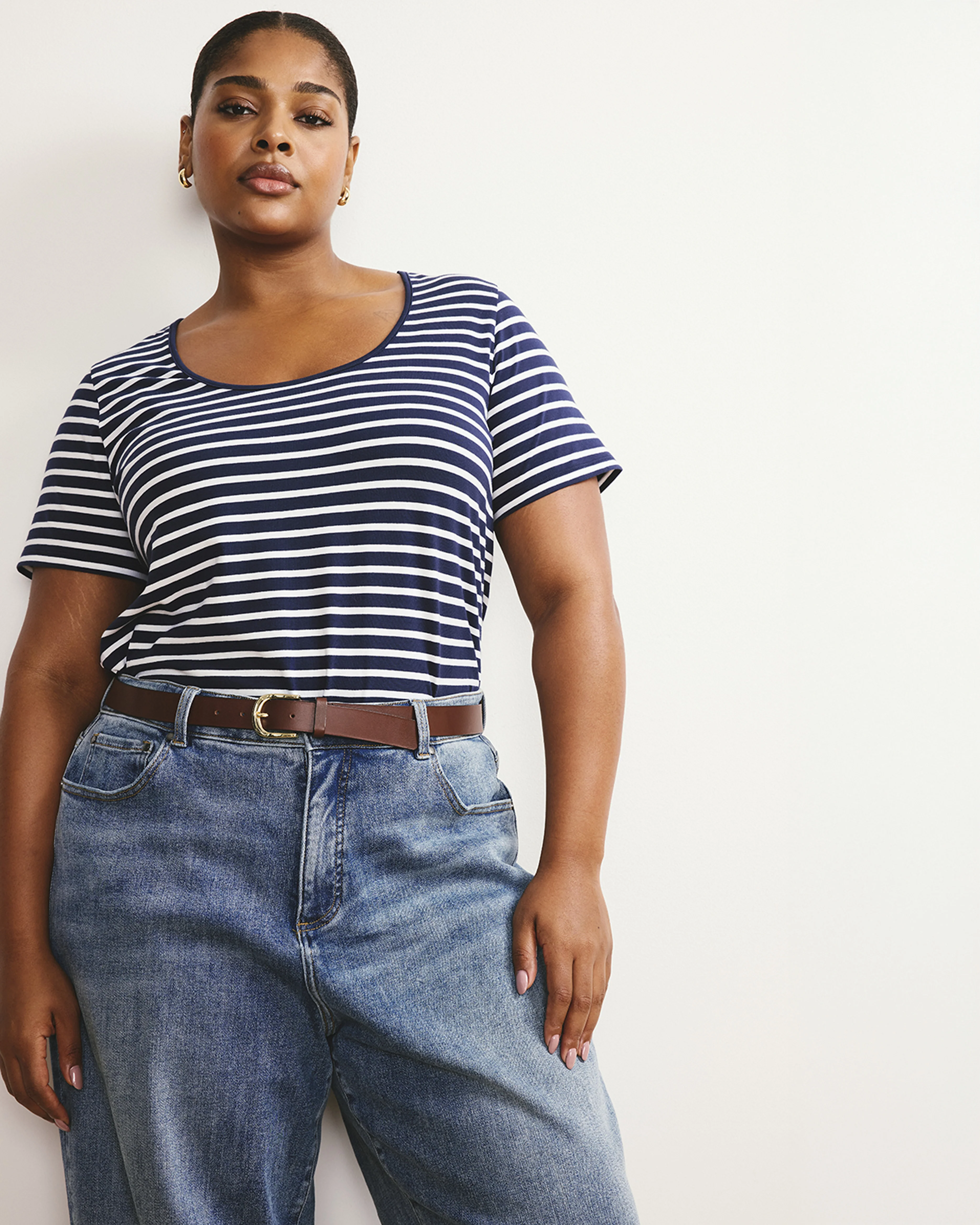 Scoop Neck Tee - Navy/White Stripe - Image 4