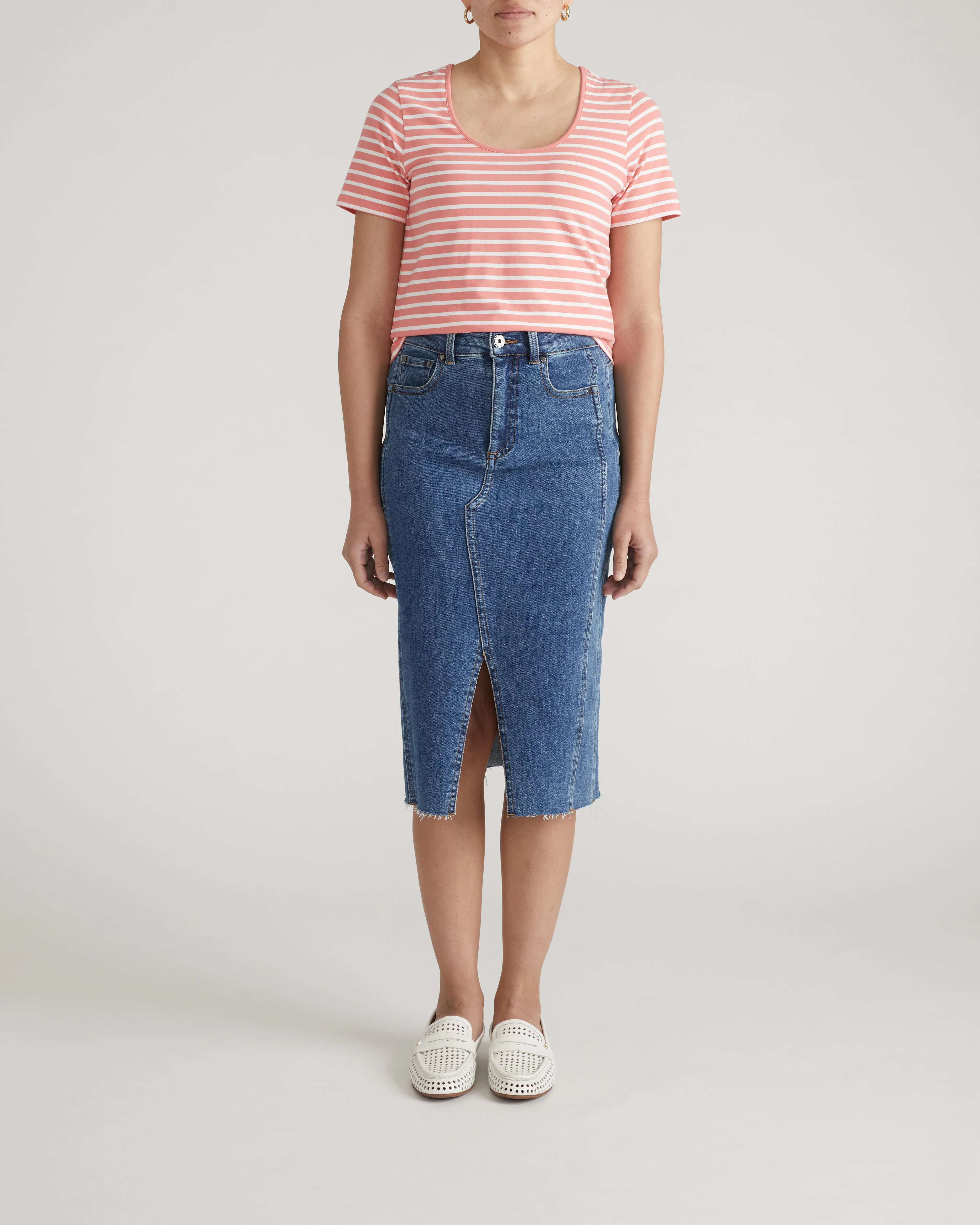 Scoop Neck Tee - Portrait Pink/White Stripe - Image 2