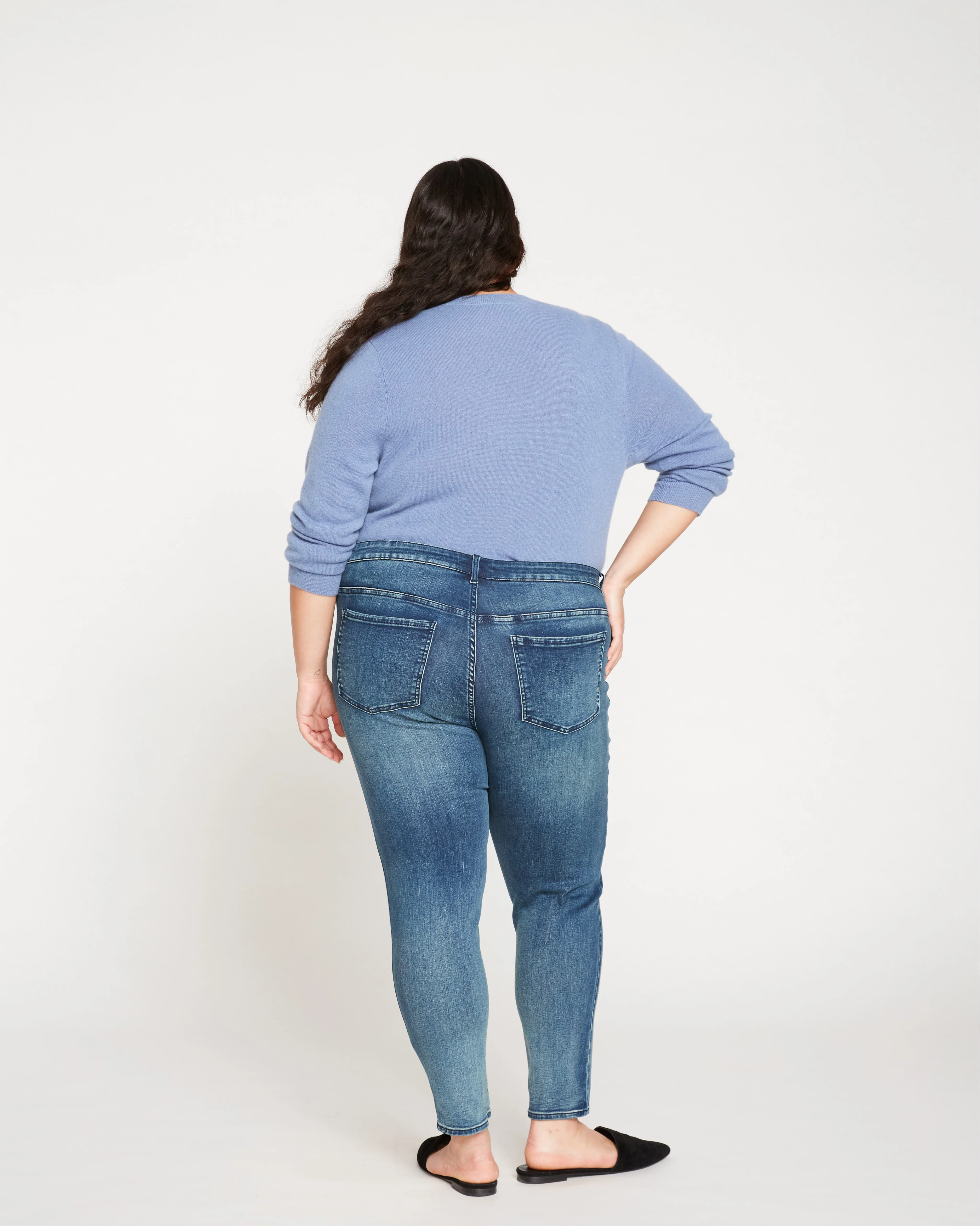 Seine Mid Rise Skinny Jeans 27 Inch - Distressed Blue - Image 5