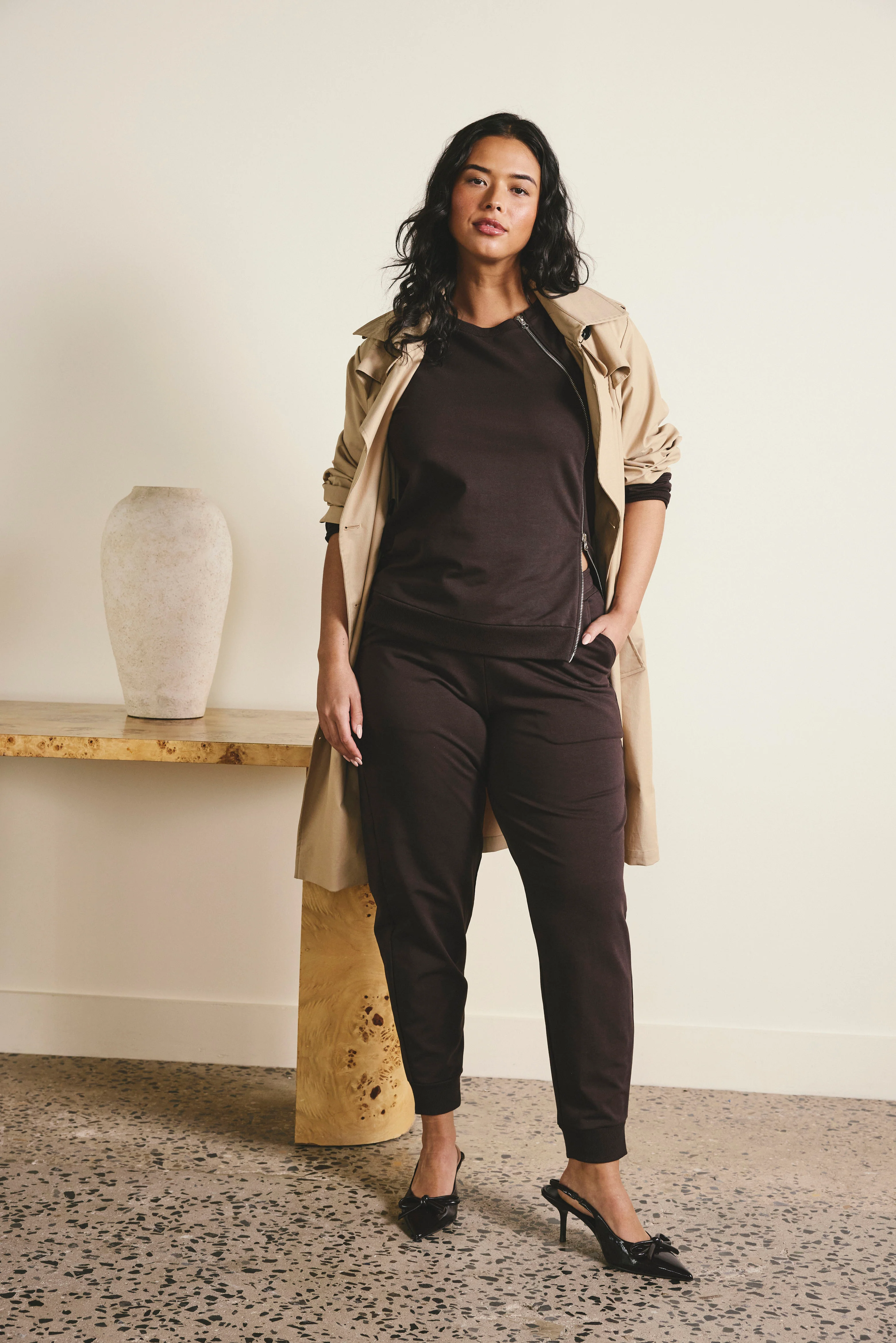 Selma French Terry Jogger - Deep Brown - Image 2