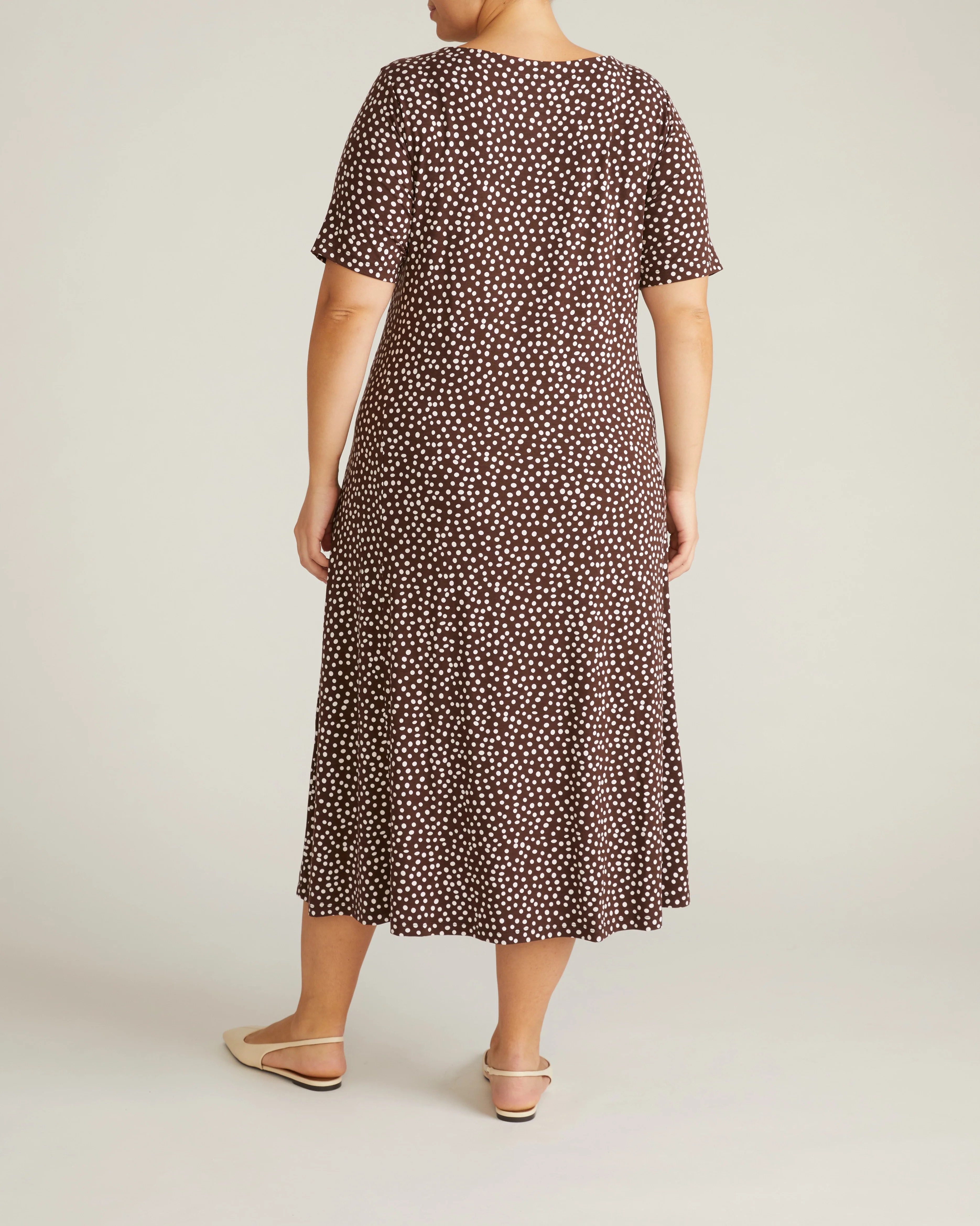 Serena Boatneck Divine Jersey Dress - Brown/White Dot Print - Image 5