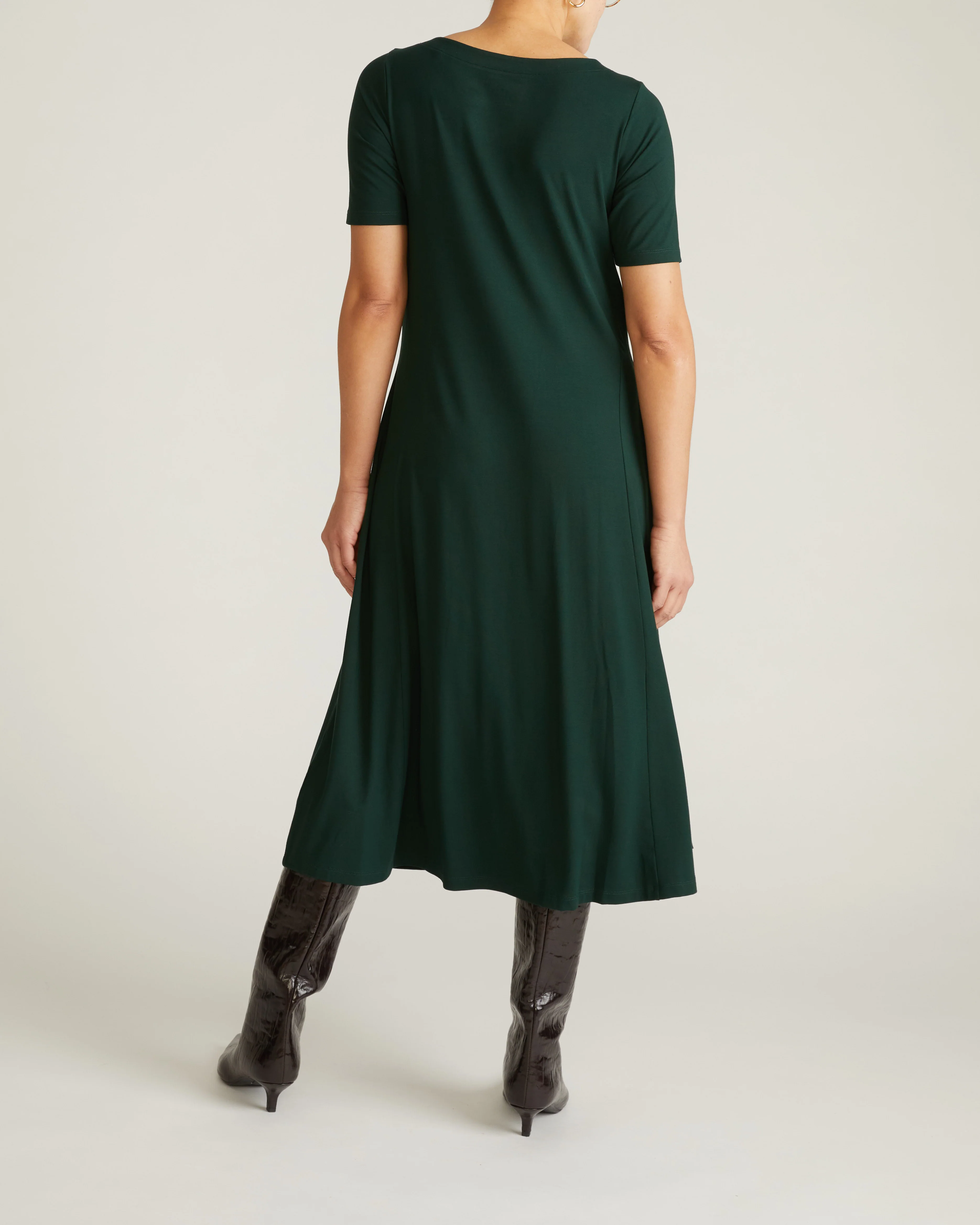 Serena Boatneck Divine Jersey Dress - Forest Green - Image 4