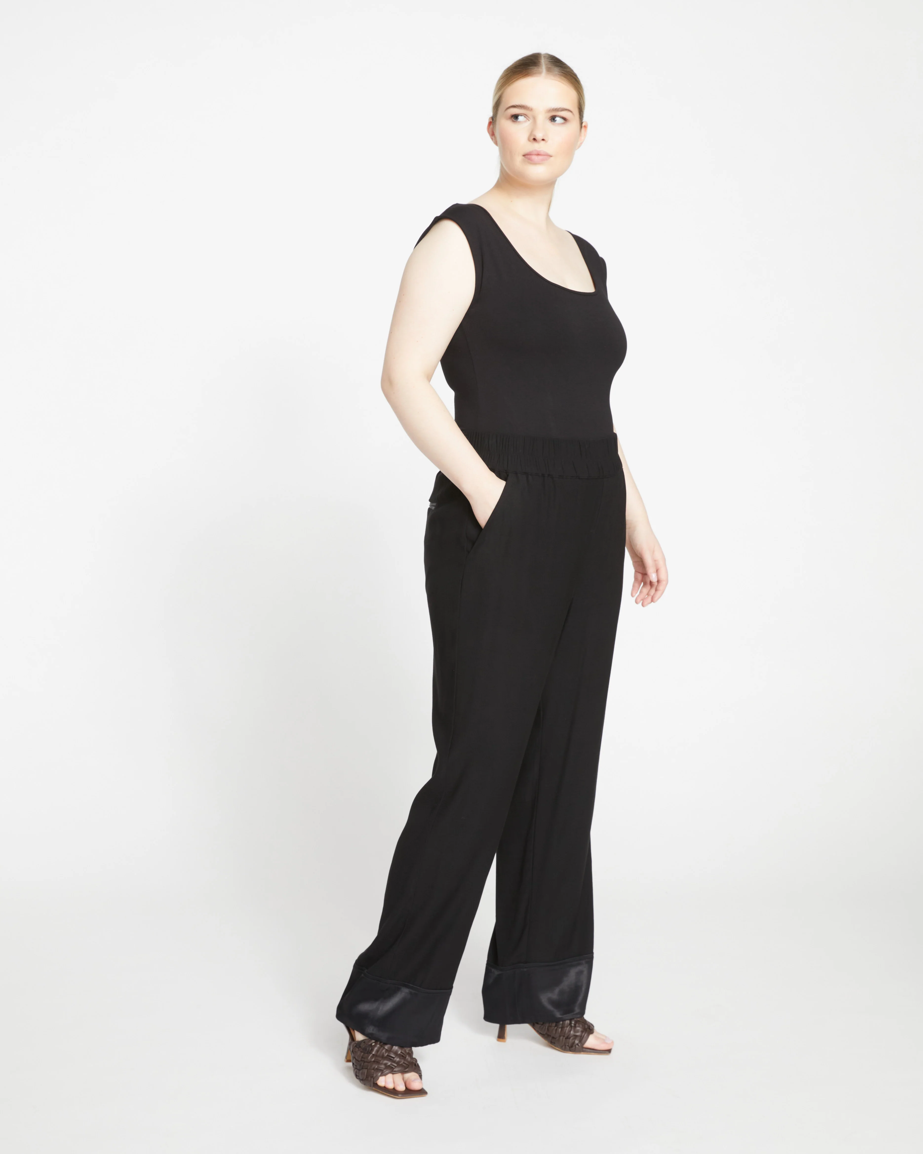 Soiree Double Luxe Pull-On Pants - Black/Black Shine - Image 3