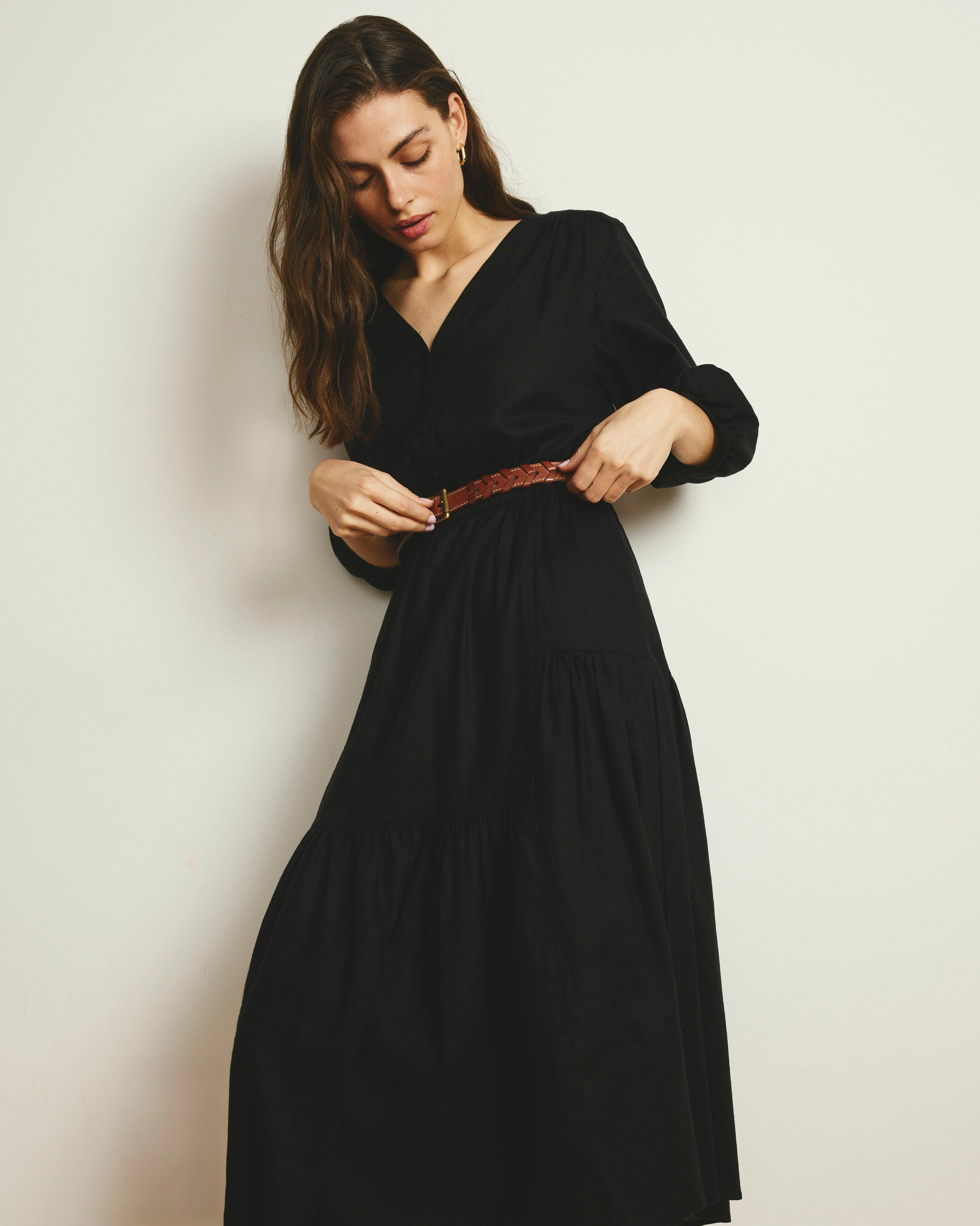 Sorrento Linen Midi Dress - Black - Image 5
