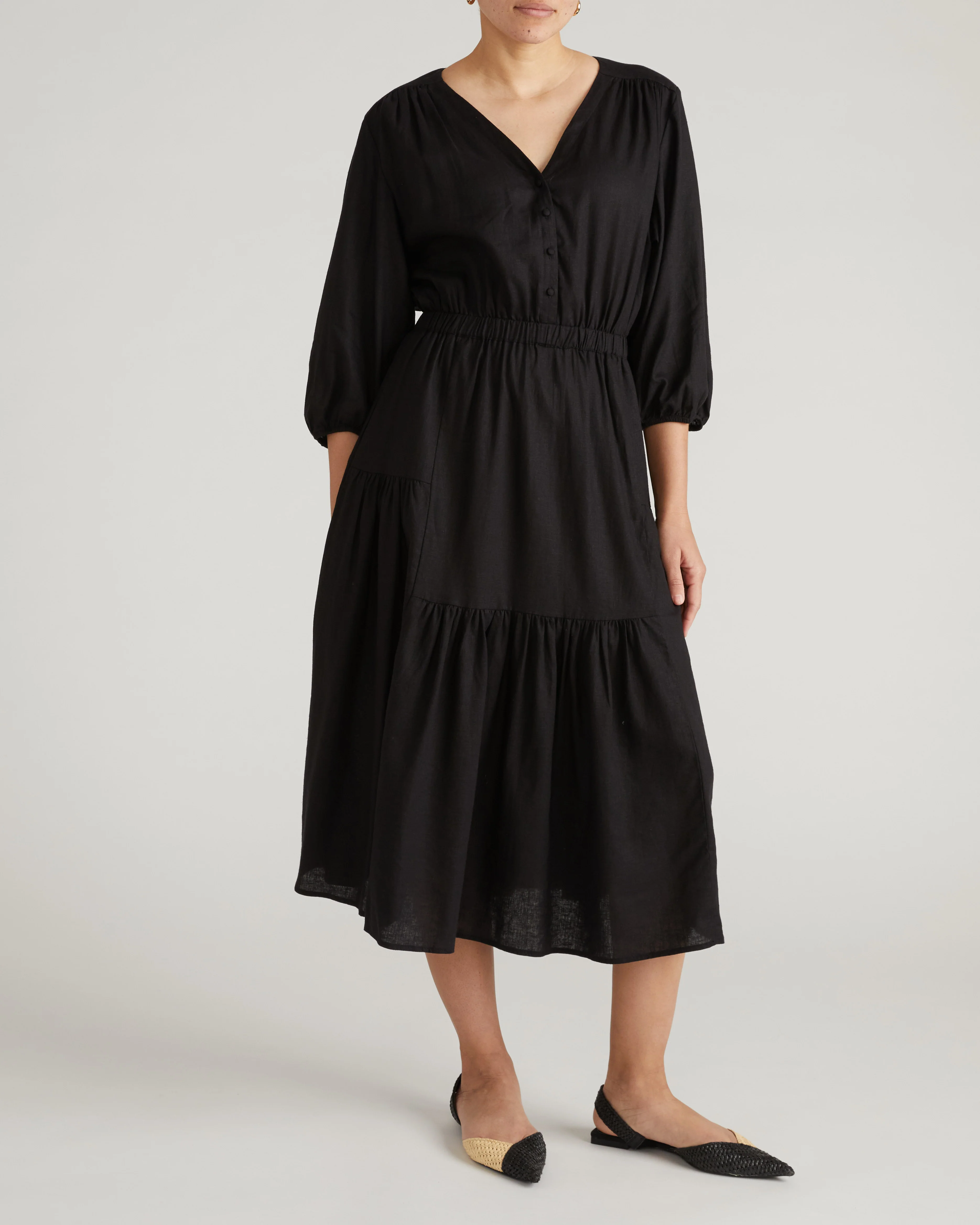 Sorrento Linen Midi Dress - Black - Image 6