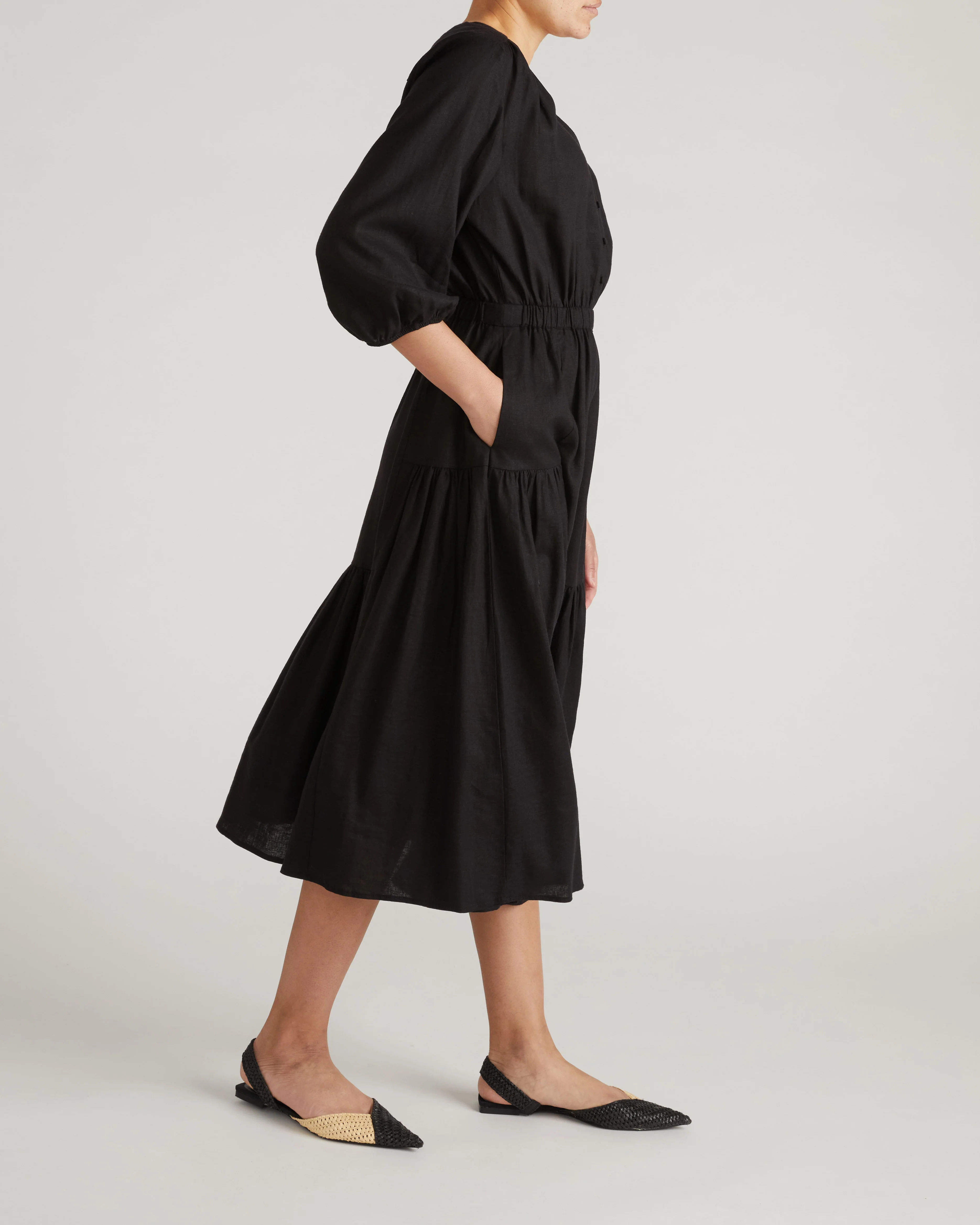 Sorrento Linen Midi Dress - Black - Image 7