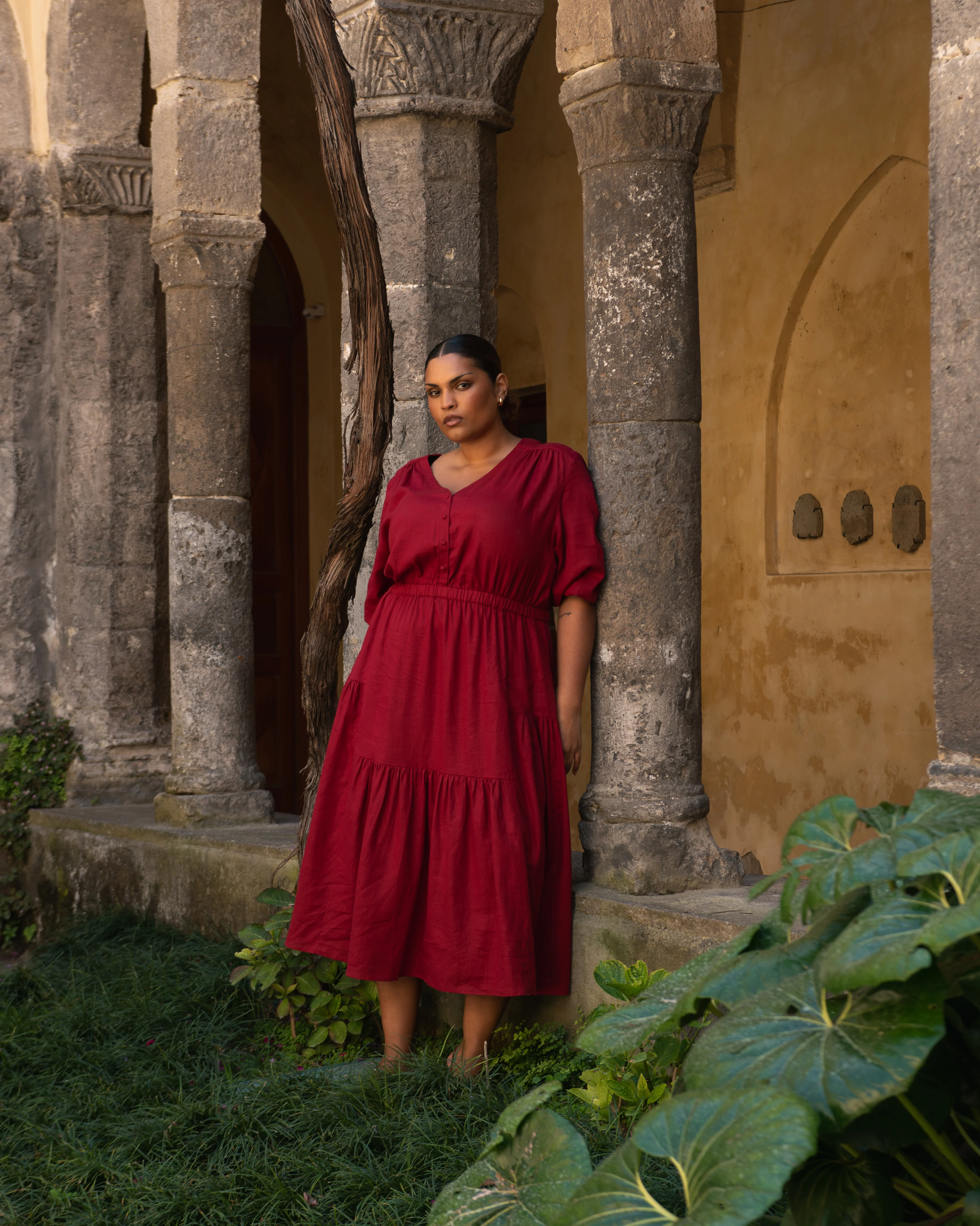 Sorrento Linen Midi Dress - Vibrant Red - Image 3