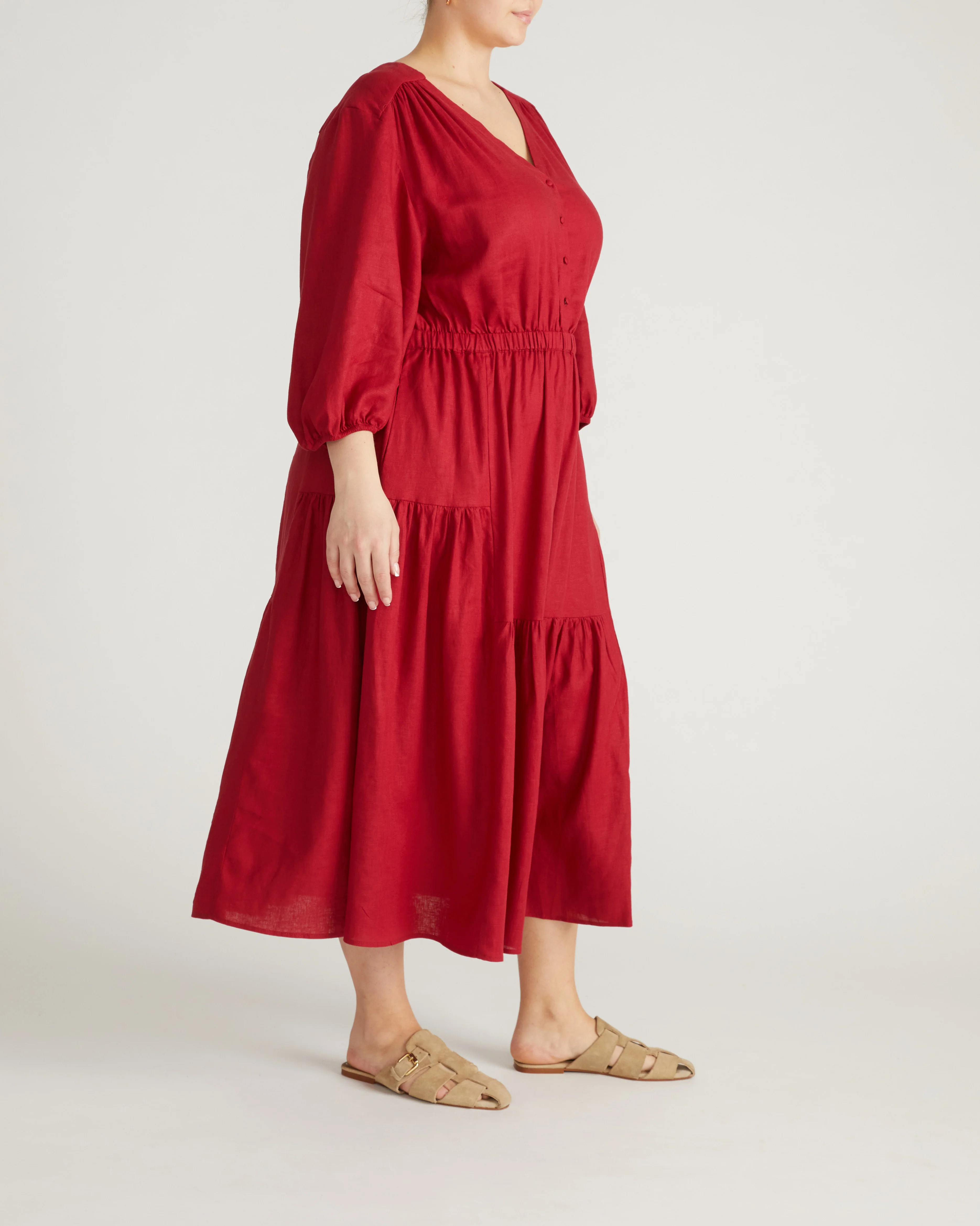 Sorrento Linen Midi Dress - Vibrant Red - Image 5