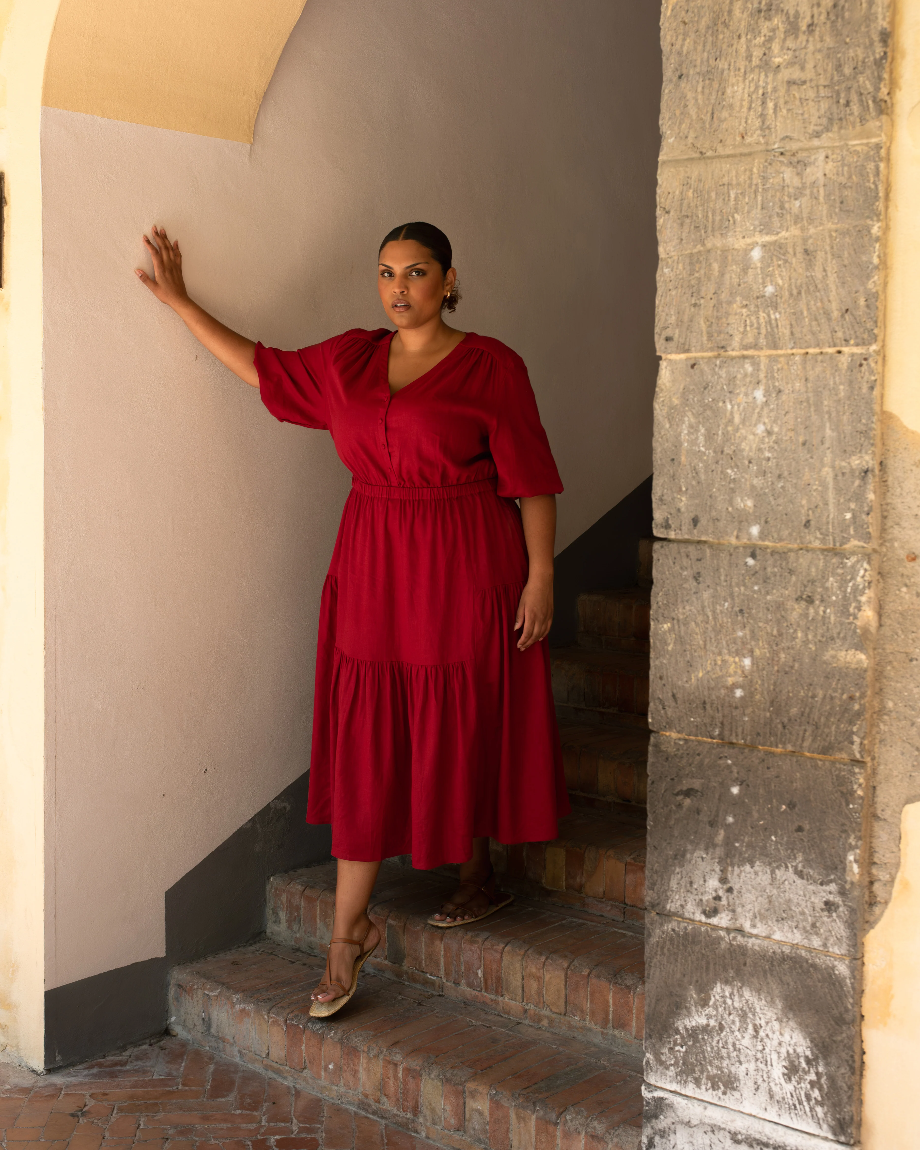 Sorrento Linen Midi Dress - Vibrant Red - Image 7