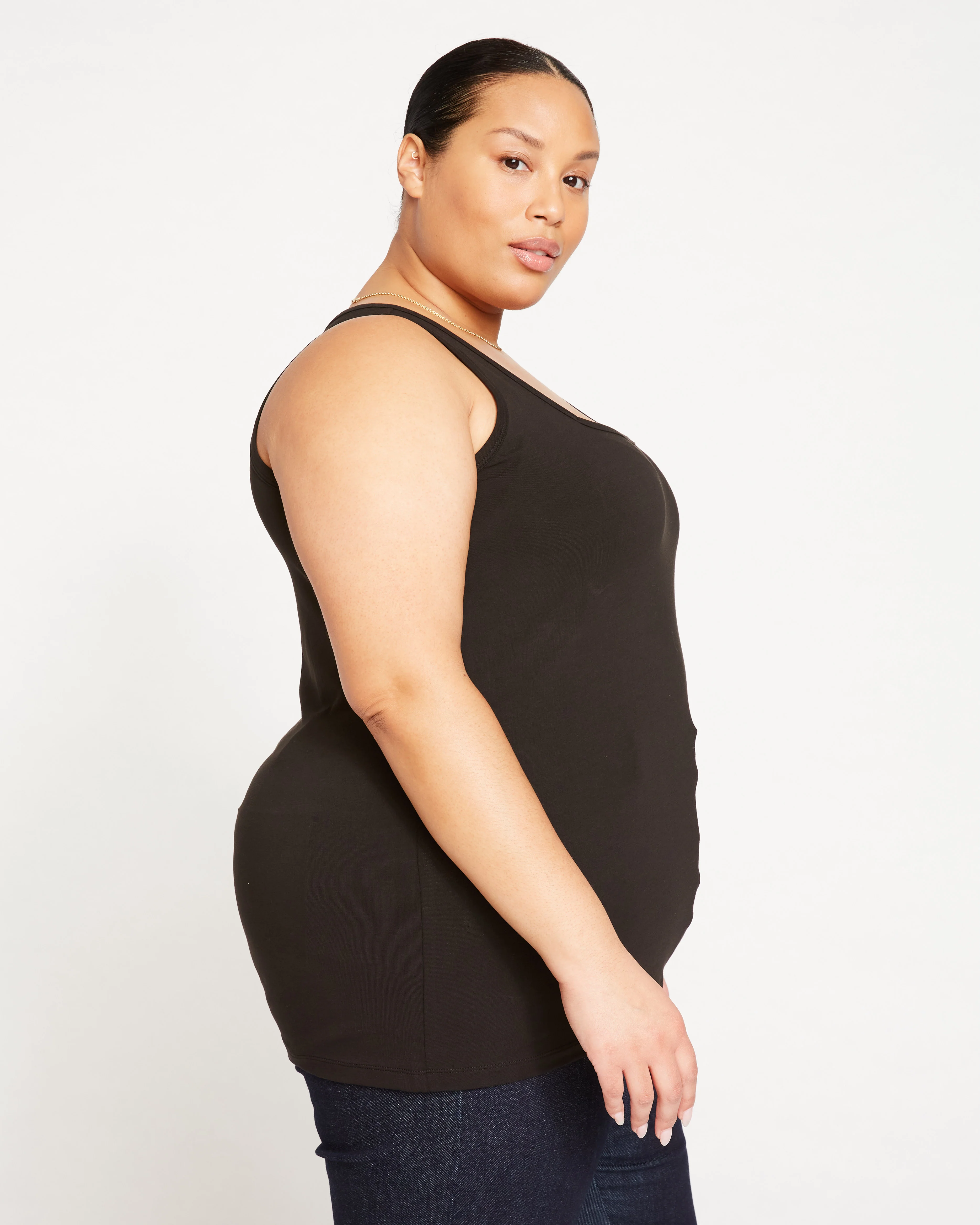 Square Neck Tank Top - Black - Image 4