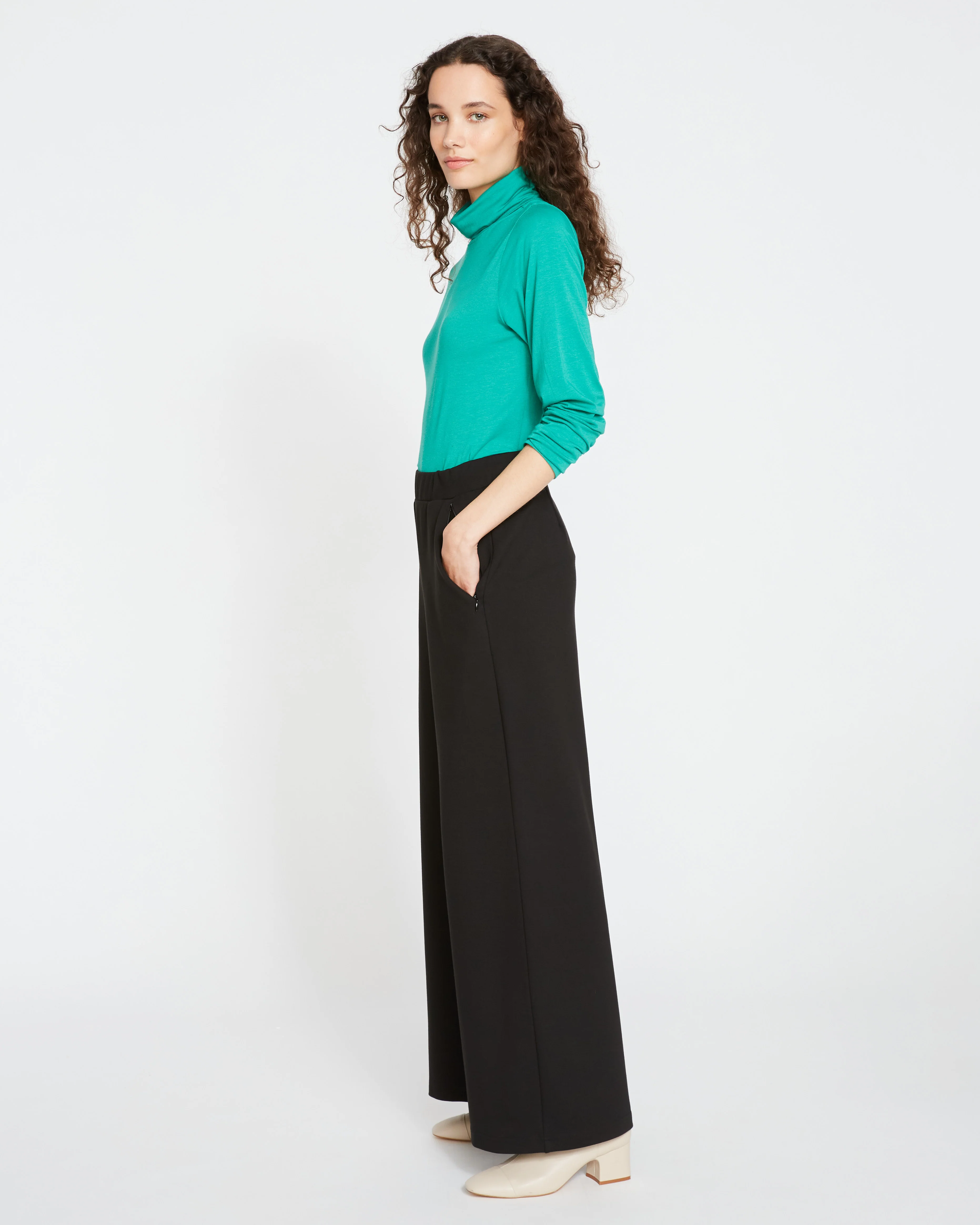 Stephanie Wide Leg Ponte Pants - Black - Image 2