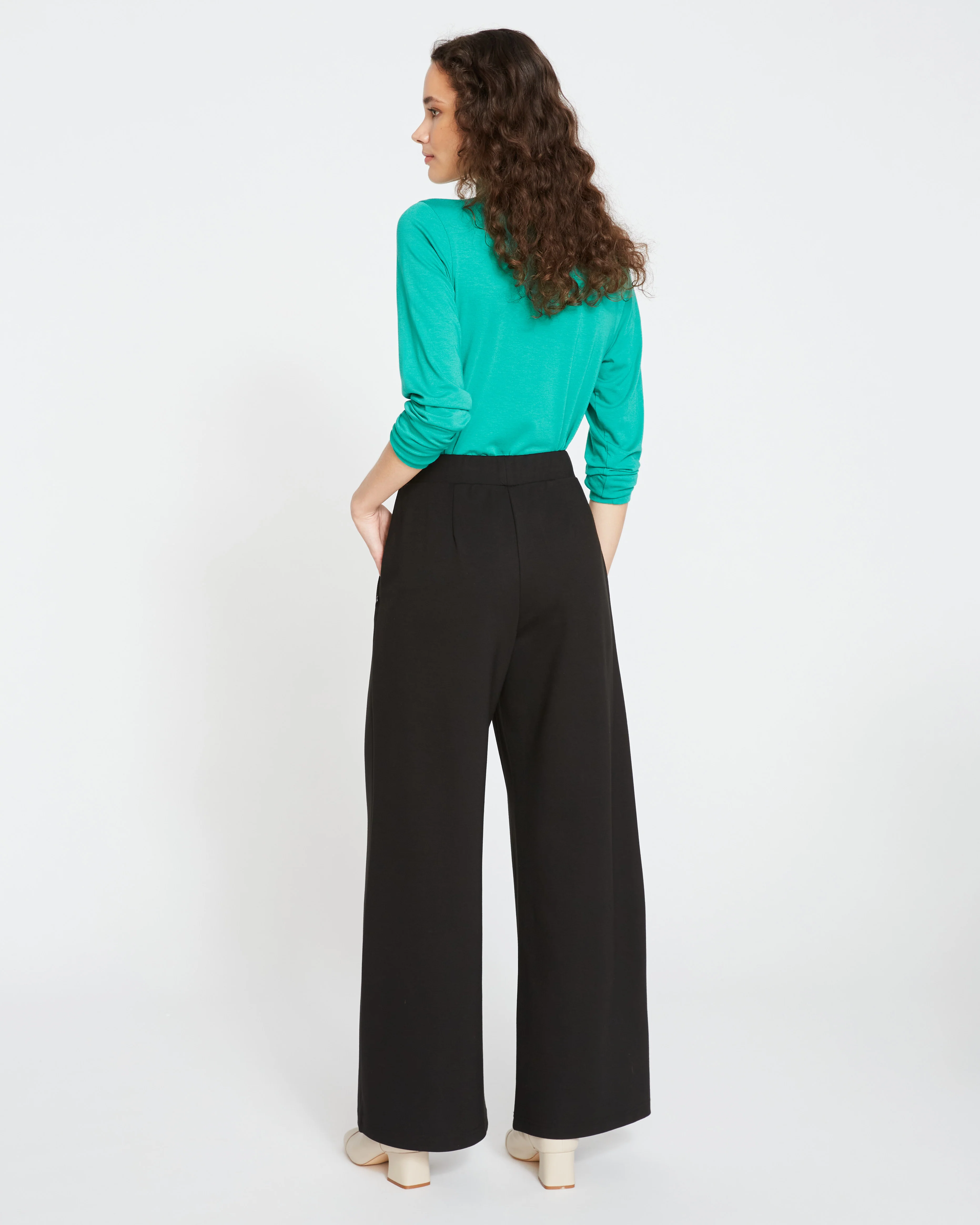 Stephanie Wide Leg Ponte Pants - Black - Image 4